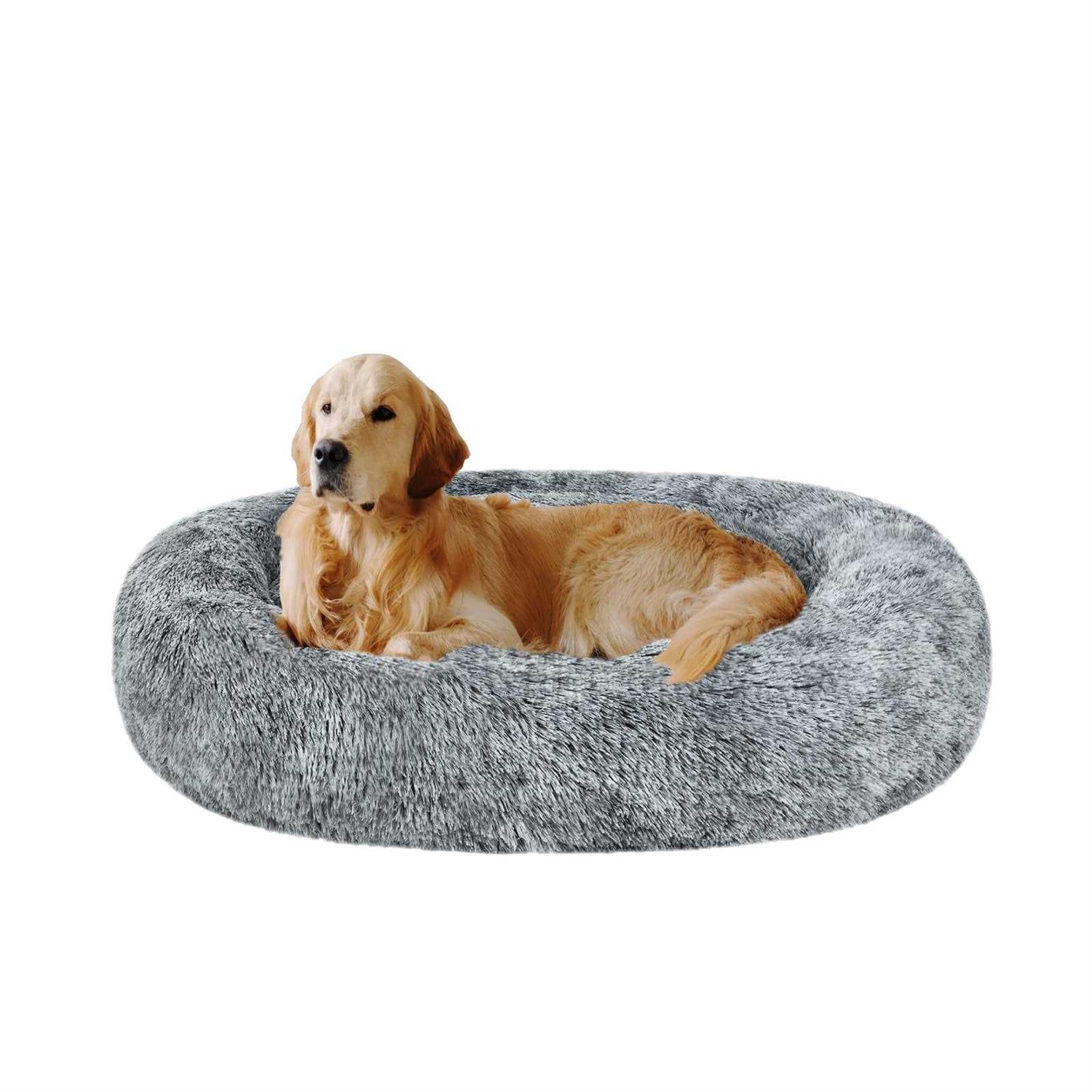 coohom Oval calming Donut cuddler Dog Bed,Shag Faux Fur cat Bed Washable Round Pillow Pet Bed for Small Medium Dogs