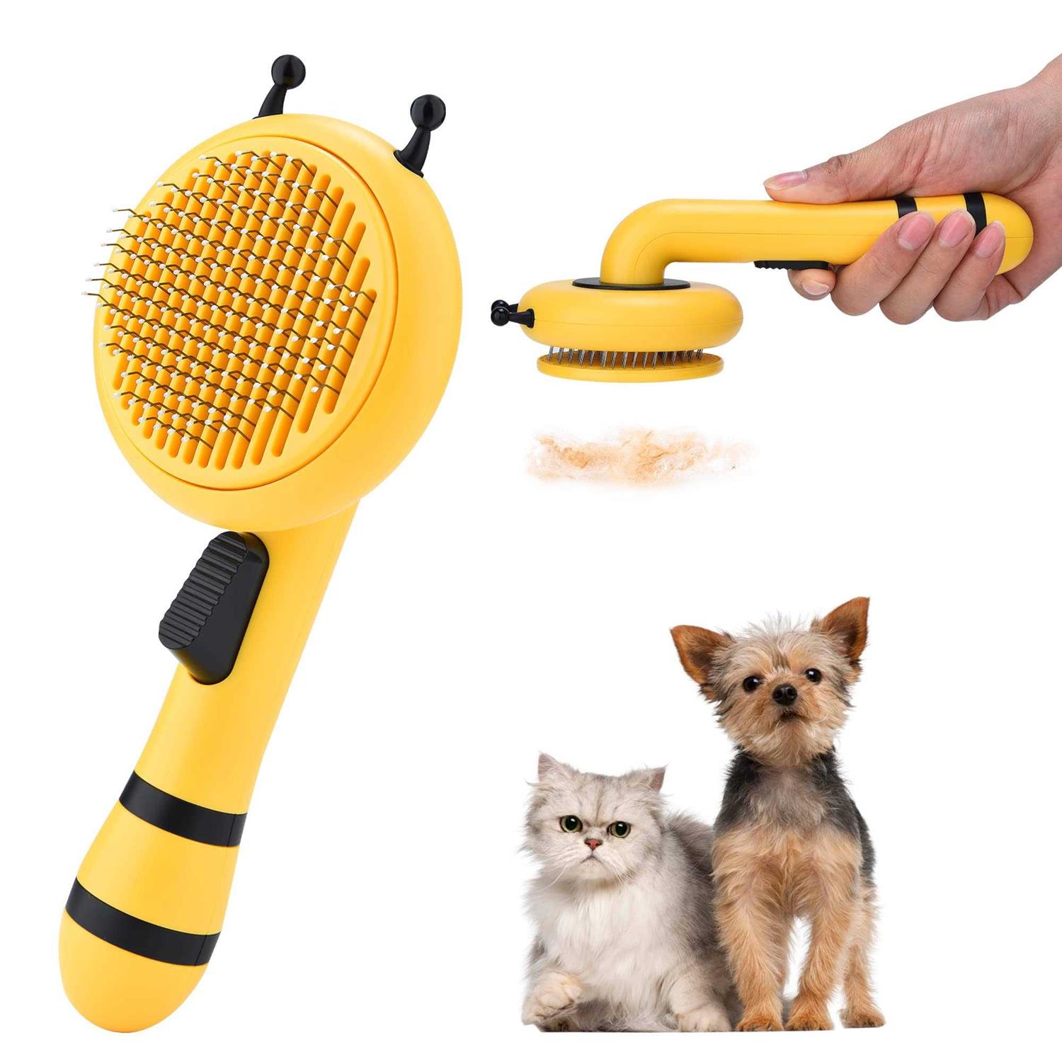 METREE Cat Hair Brush, Self Cleaning Pet Slicker Brush with Release Button, Cat Hair Cleaner Brush for Shedding, Grooming Brush for Long or Short