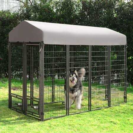 Veikous Outdoor Dog Kennel Rotating Feeding Door and Cover
