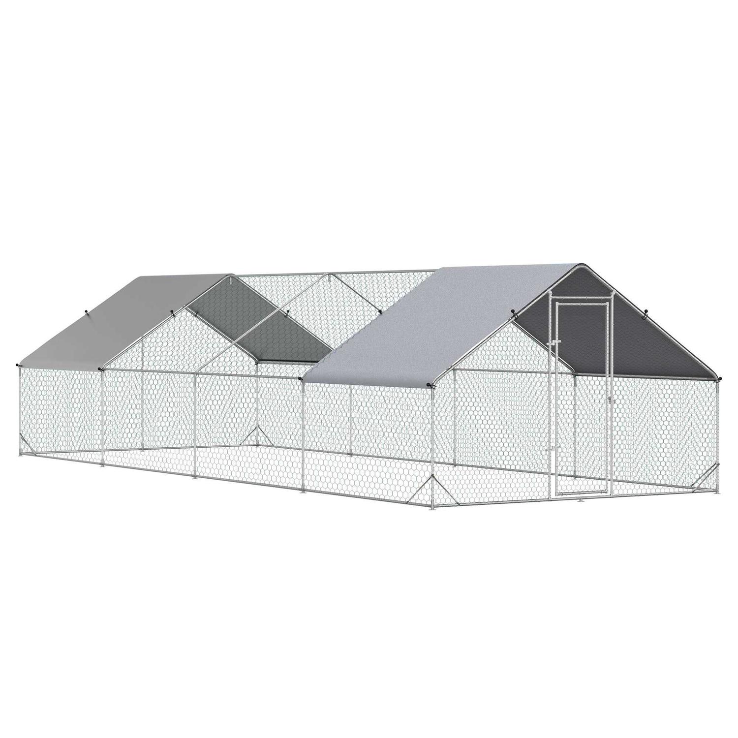 PawHut Large Metal Chicken Coop, Walk-in Poultry Cage Hen Playpen House with Cover and Lockable Door for Outdoor