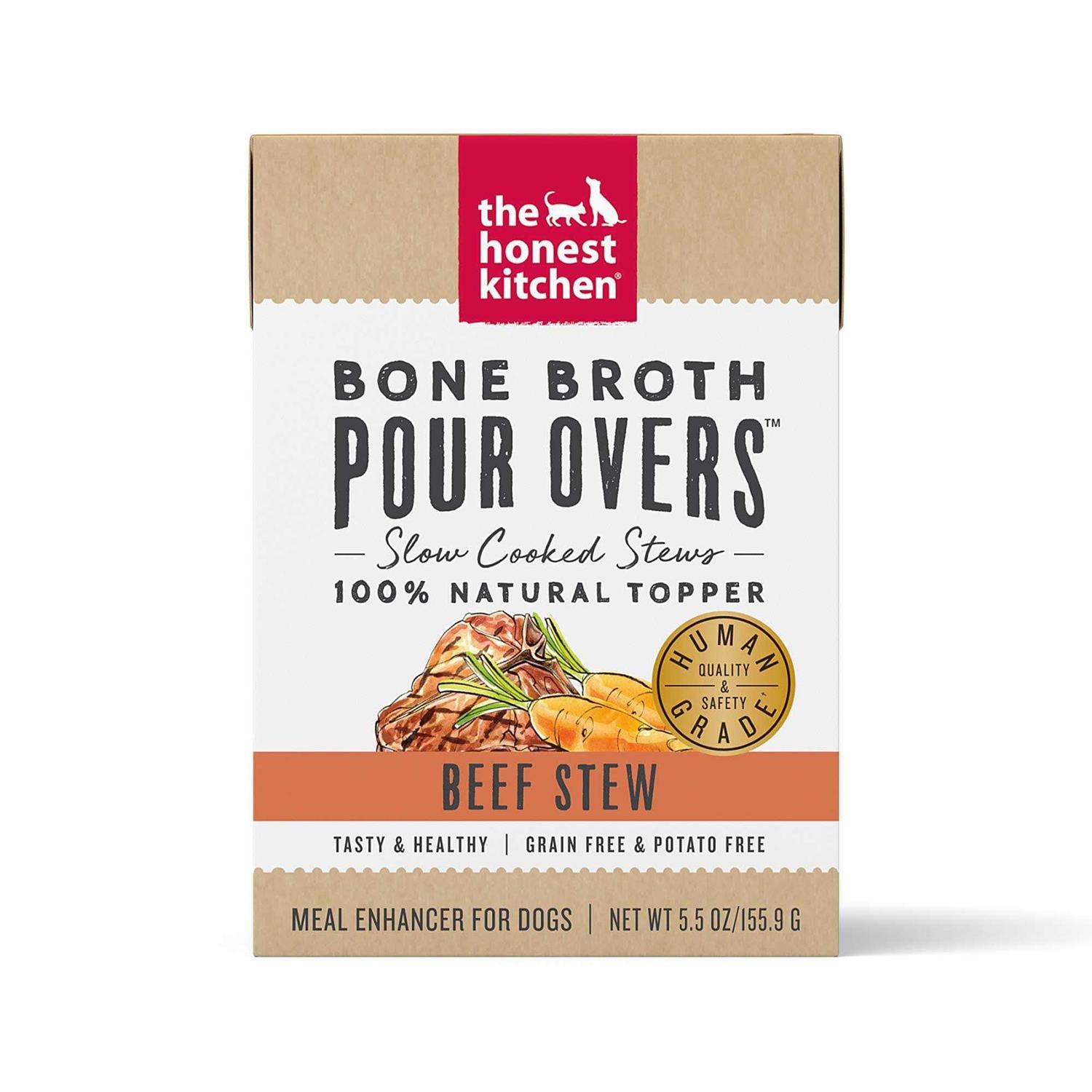 The Honest Kitchen Bone Broth POUR OVERS Beef Stew Wet Dog Food Topper, 5.5-oz, case of 12