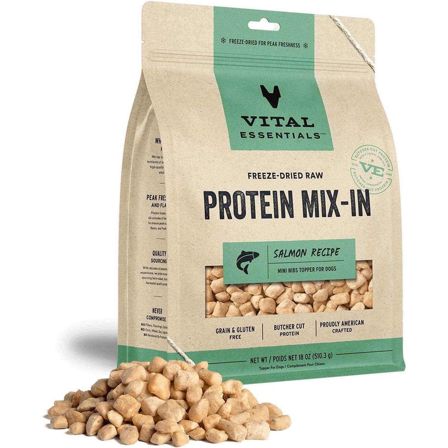 Vital Essentials Freeze Dried Raw Protein Mix In Salmon Recipe Mini Nibs Topper for Dogs