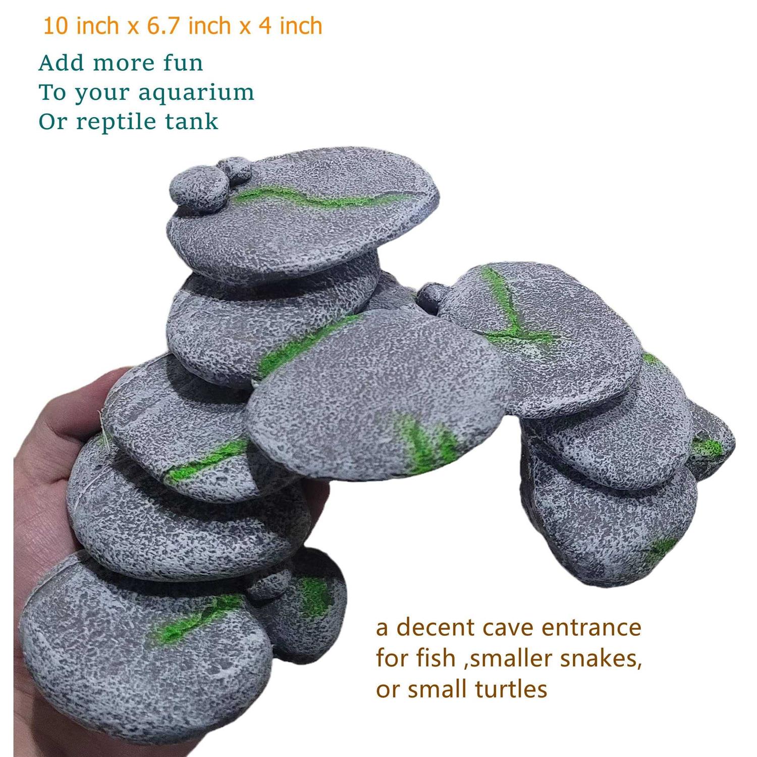 RunXF Simulation Cobblestone Fish Hideout Aquarium Decoration Reptile Hide Cave Betta Fish Pleco Cichlid Shrimp Hideaway