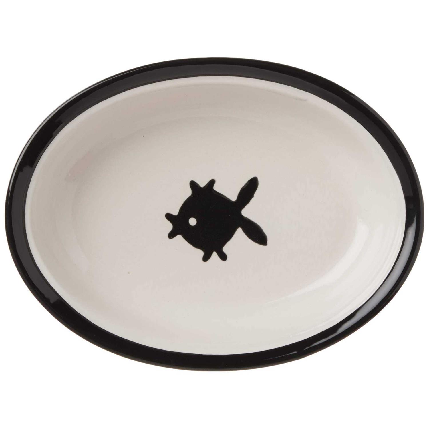 PetRageous 10070 Oval City Pets Stoneware Cat Bowl 6.25-Inch Wide and 1.5-Inch Tall Saucer