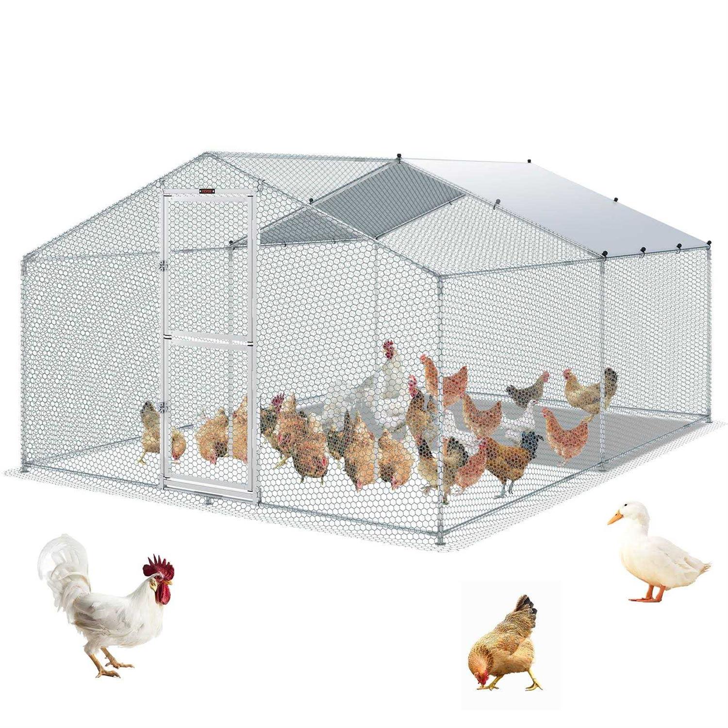 VEVOR Large Metal Chicken Coop with Run Walkin Chicken Coop for Yard with Waterproof Cover