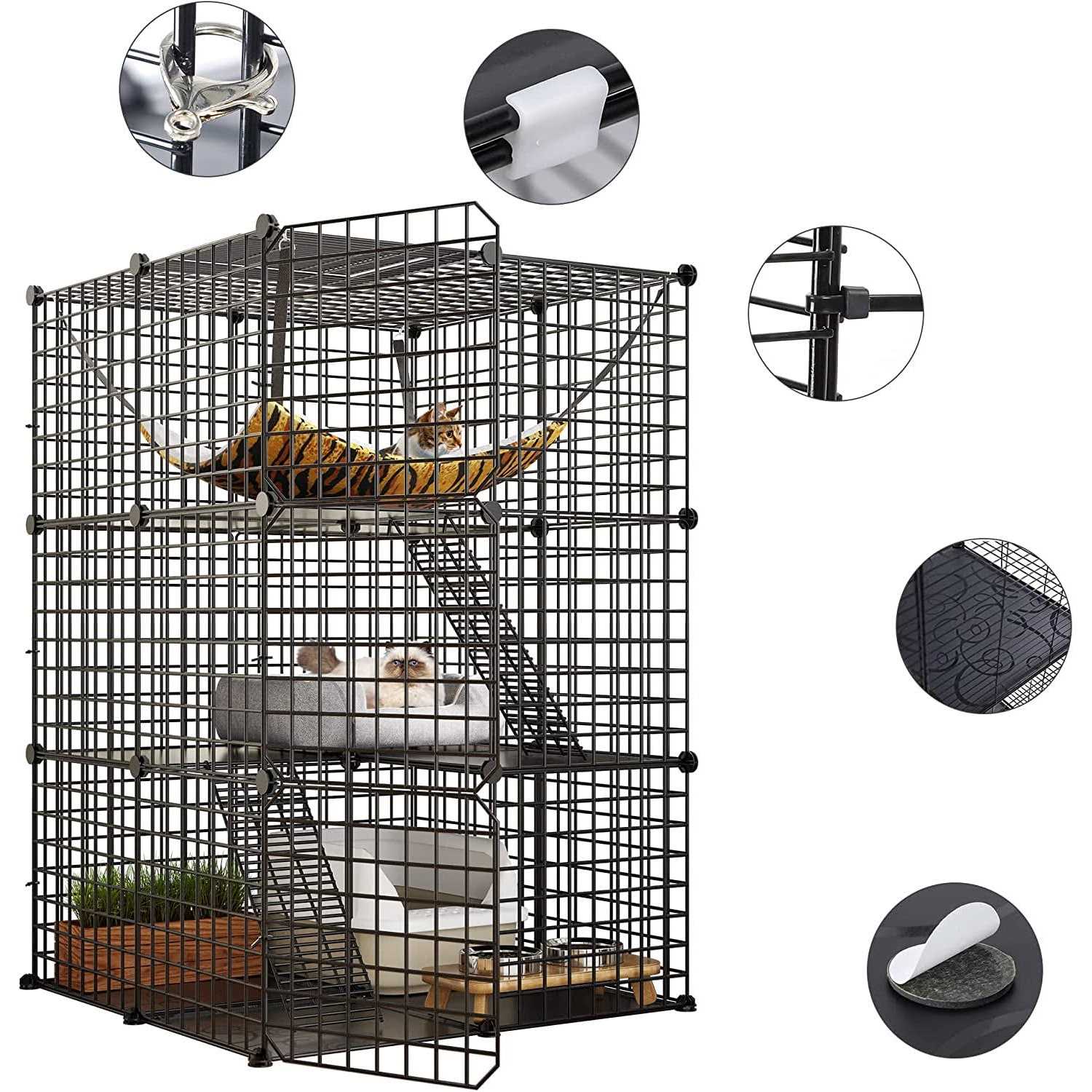 Dextrus 3-Tiers Cat Cage,Cat Enclosures Metal Cat Kennels Pet Crate with Extra Large Hammock for 1-2 Cats