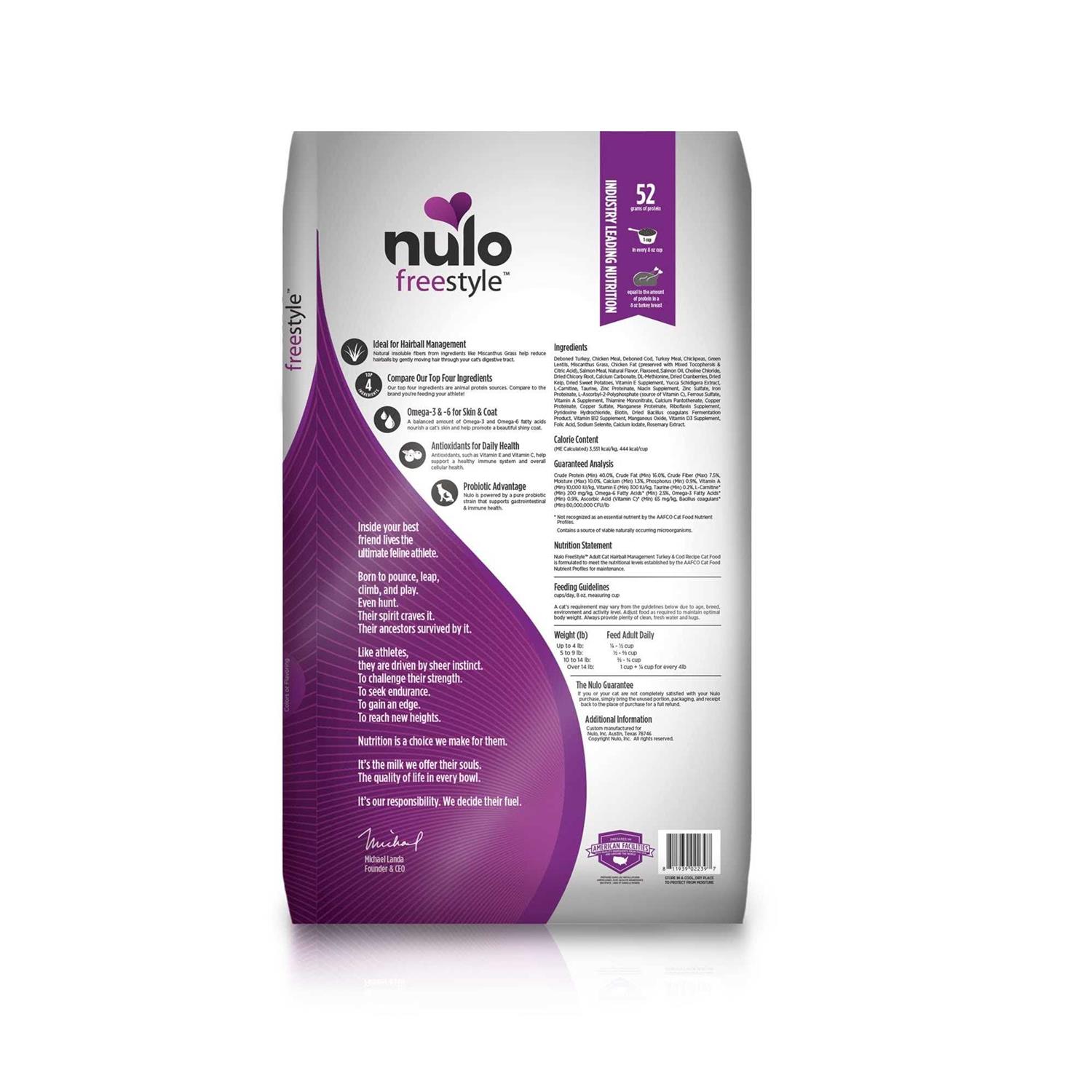 Nulo Freestyle Hairball Management Turkey & Cod Recipe Grain-Free Dry Cat Food