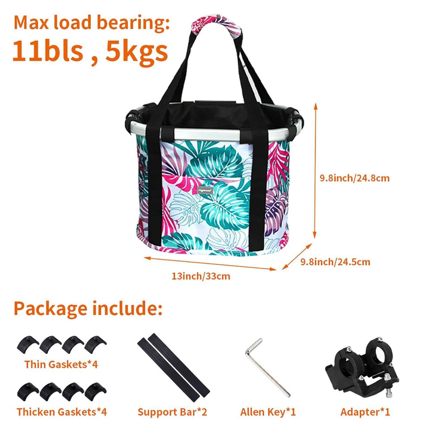 Raymace Bicycle Basket Dog Bike Handlebar Basket Front,Folding Detachable Quick Release Easy Install,Cycling Picnic Bag