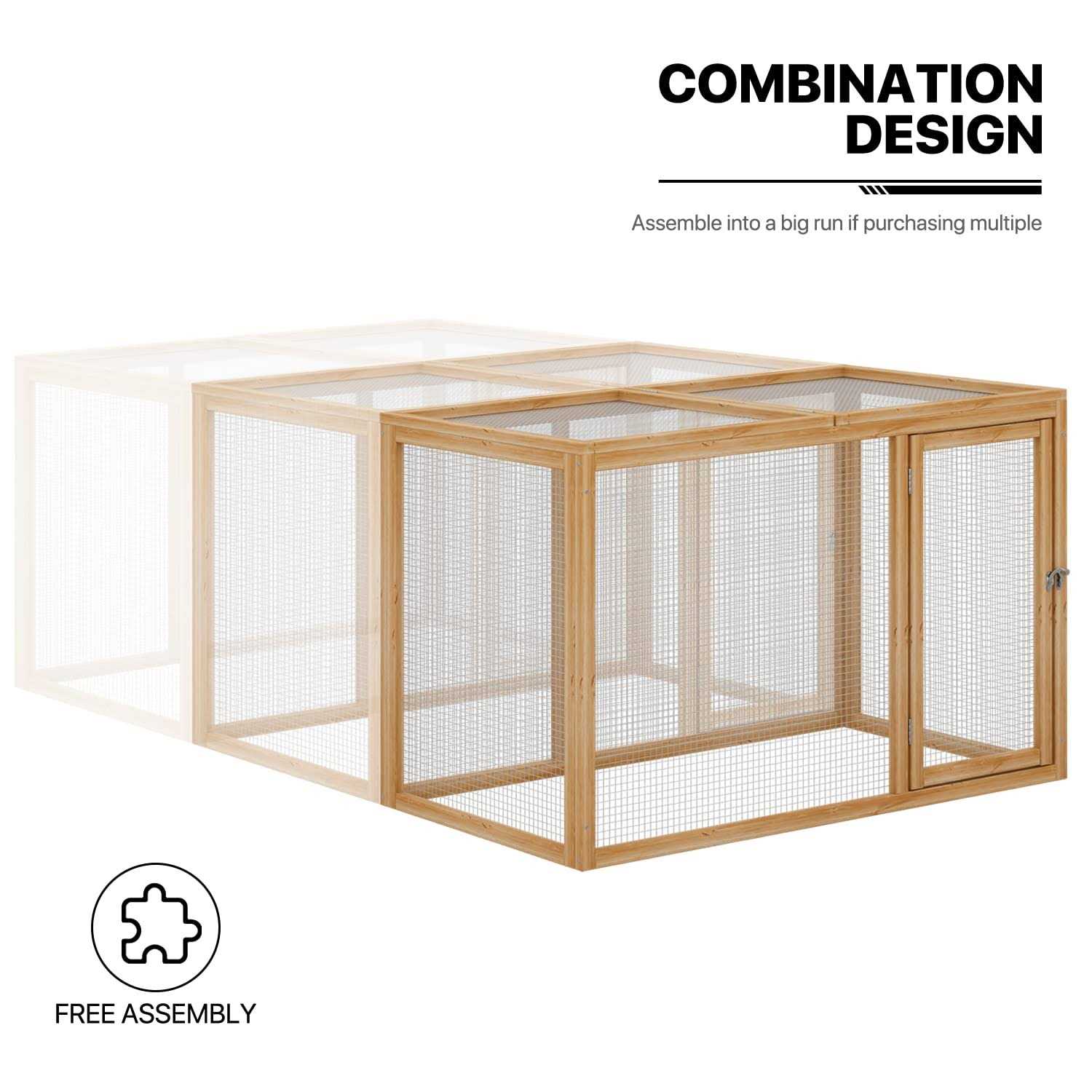 Monibloom Chicken Run for Yard Wood Chicken Cage Rabbit Hutch Bunny Pen with Openable Roof and Side Door