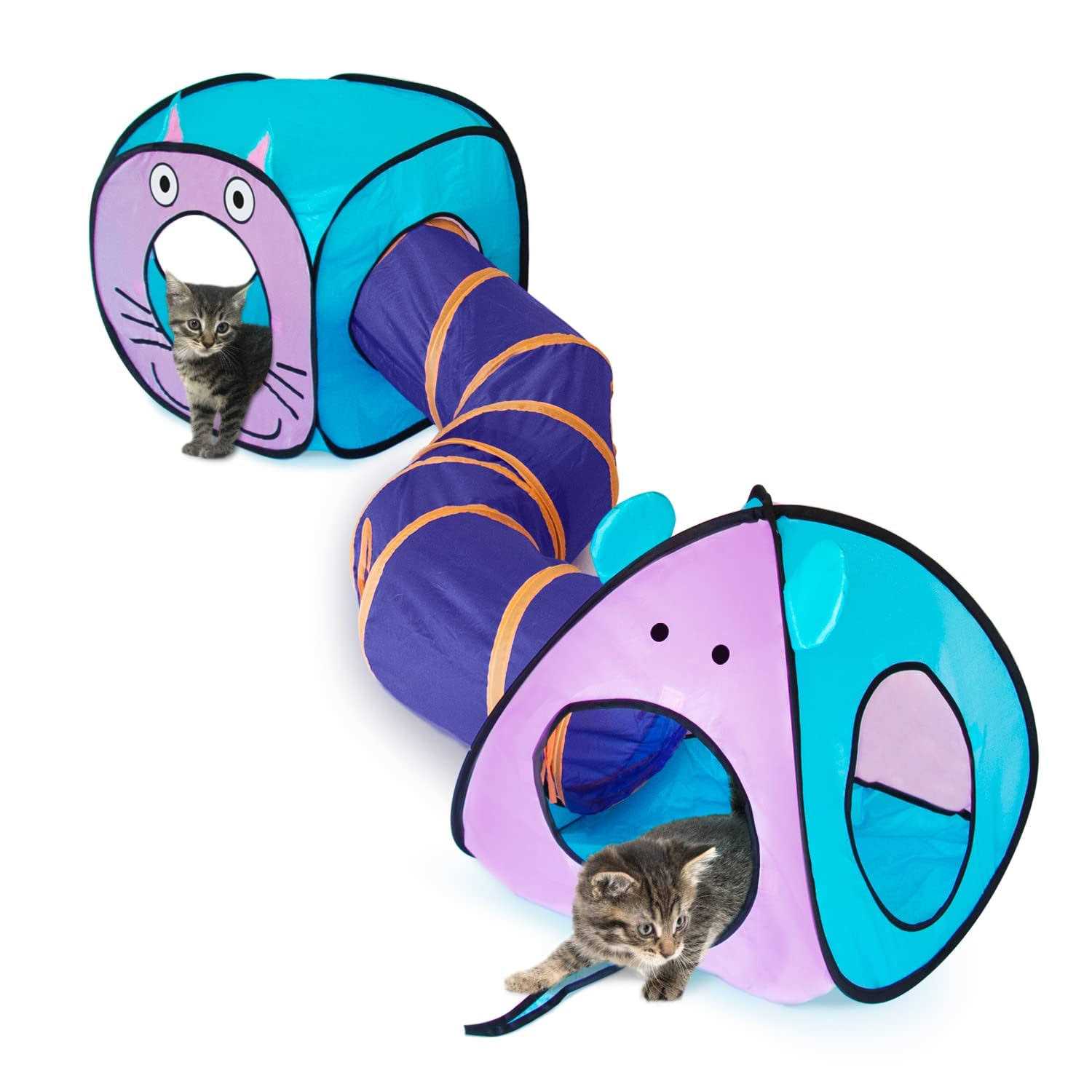 Eenk Cat Toy Tunnel and Cubes Bundle Interactive Crinkle Collapsible Tube and Foldable Cubes Playground for Pet, Cats and Puppy