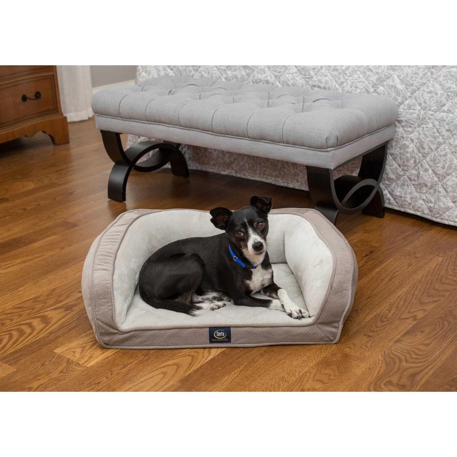 Serta Quilted Orthopedic Bolster Dog Bed w/Removable COVER