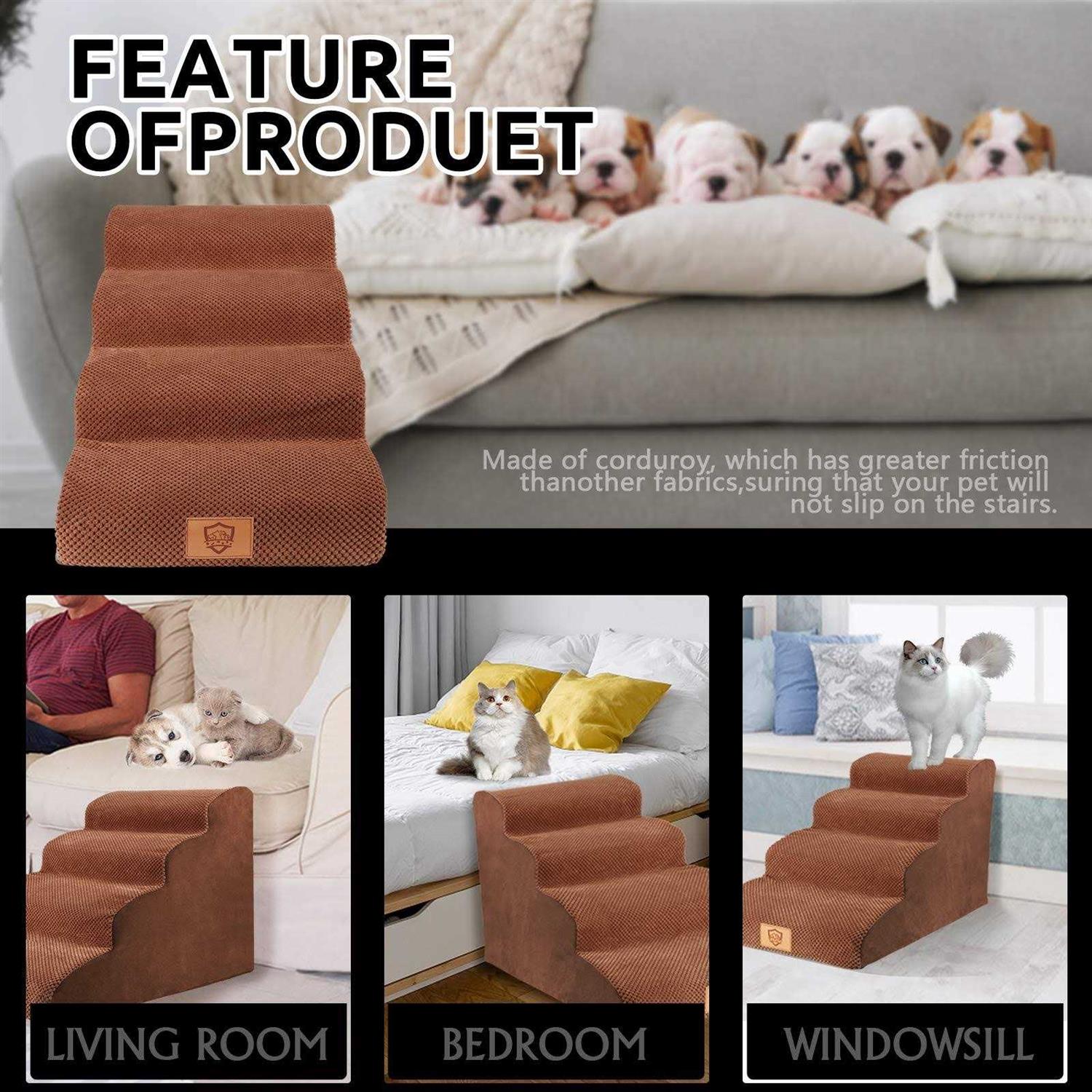 Topmart High Density Foam Dog Steps 4 Tiers,Extra Wide Deep Pet Steps,Non-Slip Pet Stairs,Dog Ramp for Bed,Soft Foam Dog Ladder,Best for Older Dogs