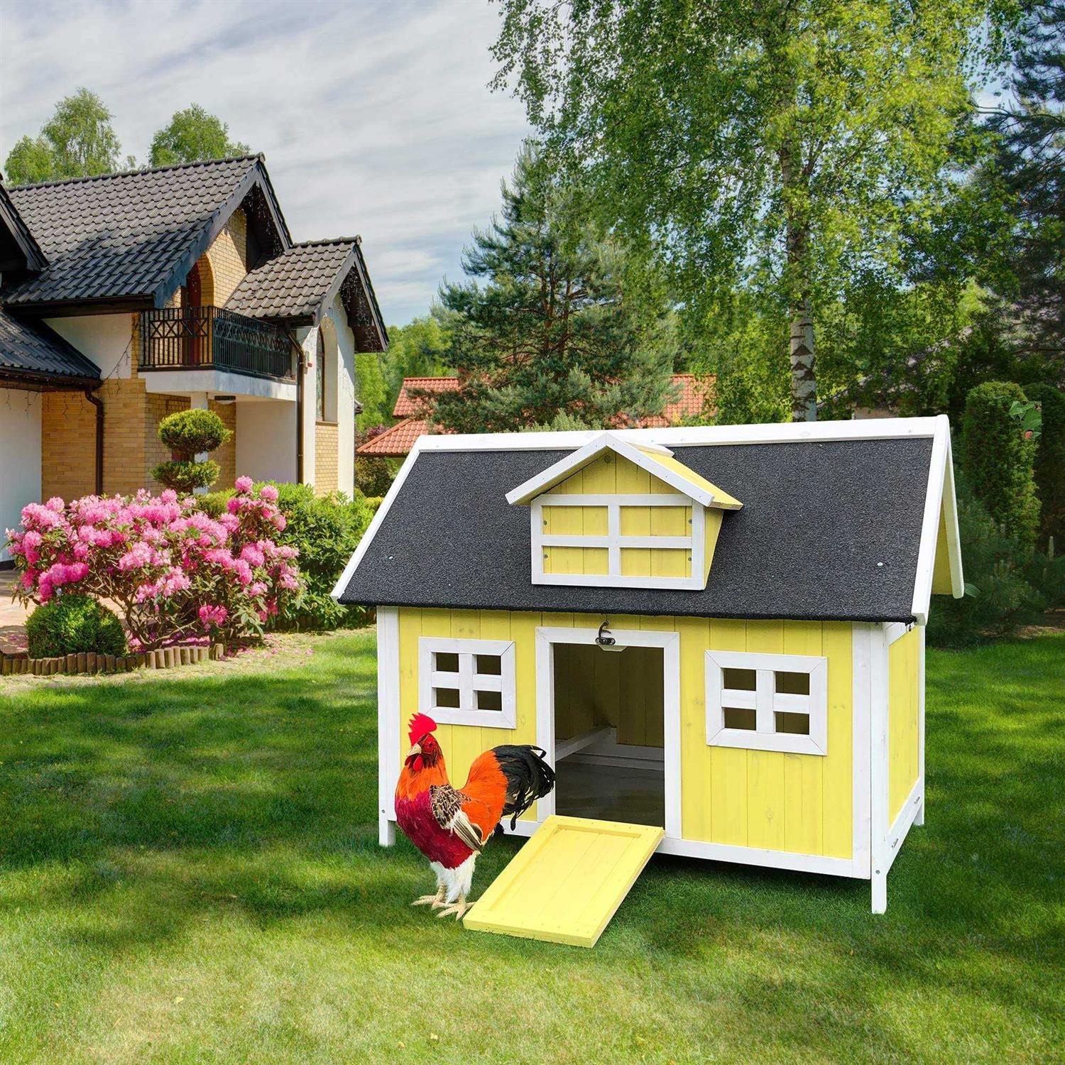 Hanover Outdoor Wooden Chicken Coop with Ramp Large Wire Mesh Run