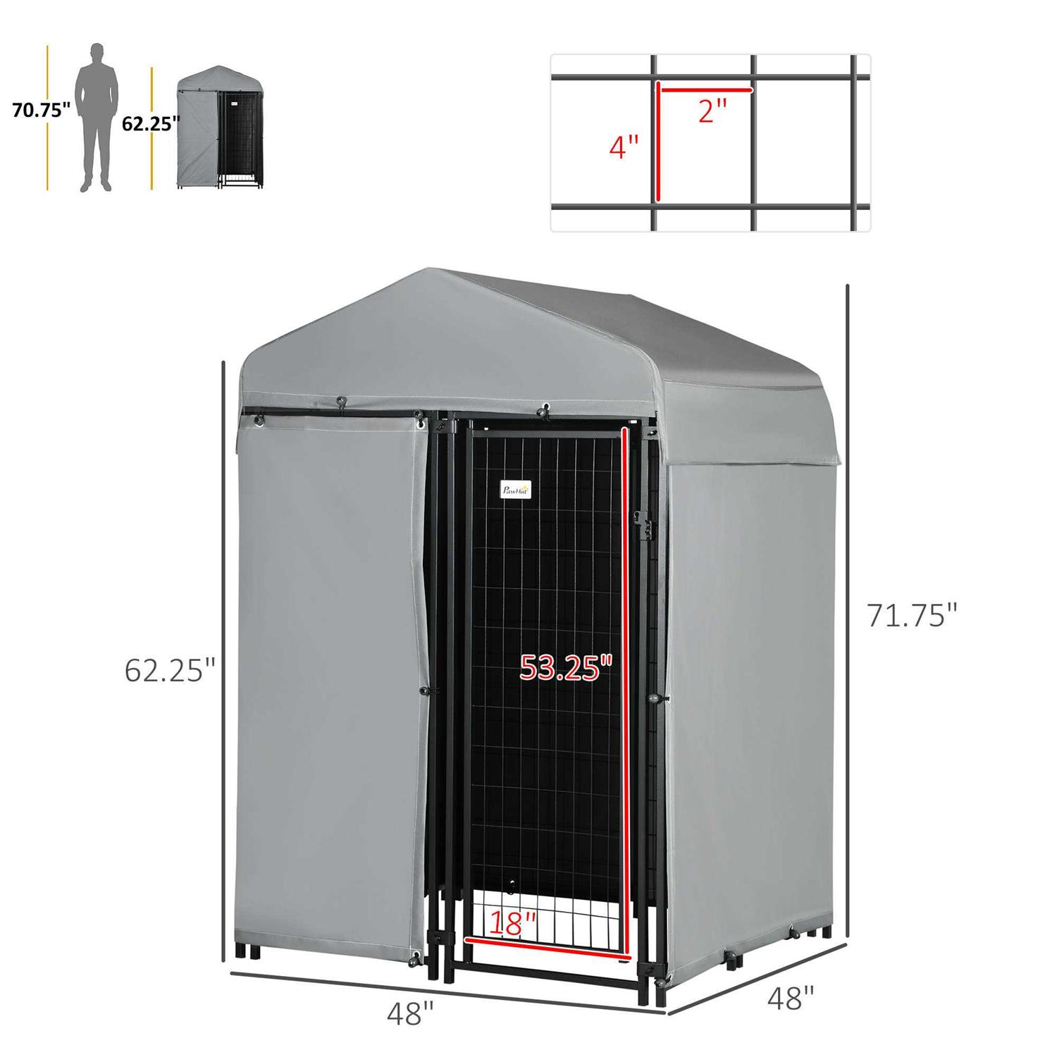 212 Main PawHut 4 x 4 x 6 ft. Outdoor Dog Kennel with Waterproof Canopy