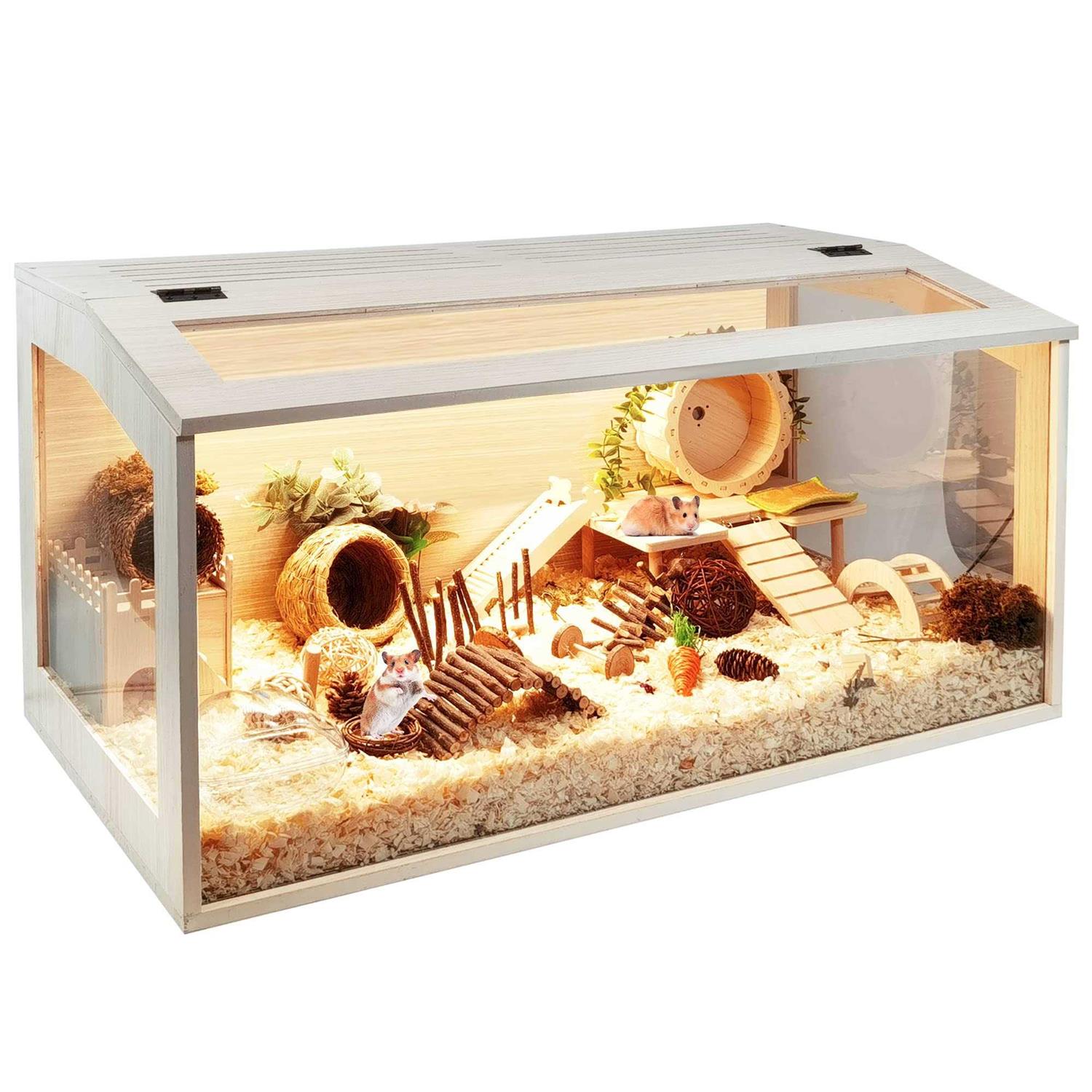 Prolee Hamster Cage Wooden Mice and Rat Habitat Openable Top with Acrylic Sheets Solid Built