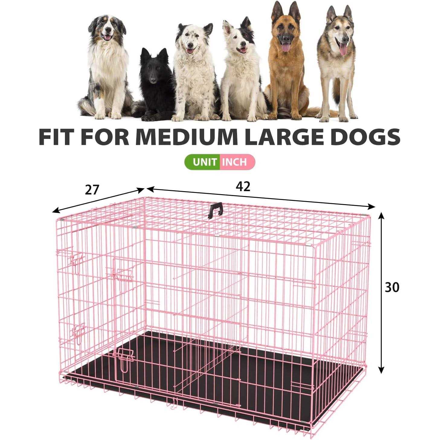 Dkelincs 42 inch Dog Crate Dog Cage for Large Dogs Foldable Metal XL Dog Kennels with 2 Doors