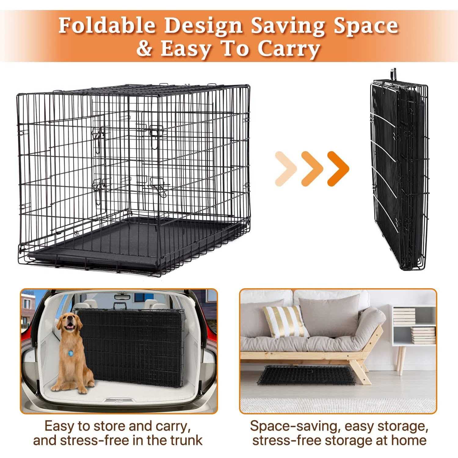 XXL Large Dog Crate for Large Dog 48 Inch Folding Dog Cage Metal Wire Dog Kennel Pet Animal Segregation Cage for Golden Retriever