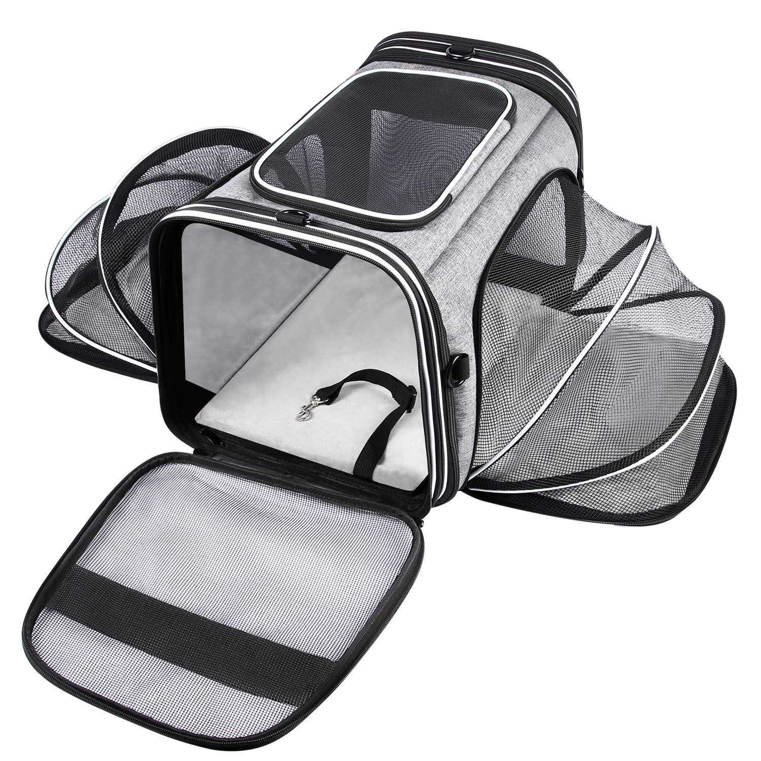 MASKEYON TSA Airline Approved Soft Sided Pet Carrier 4 Expandable Large Travel Carrier Collapsible with 3 Removable Washable