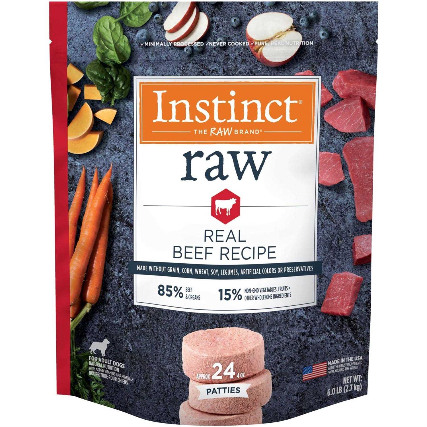 Instinct Frozen Raw Patties Grain Free Real Beef Recipe Dog Food