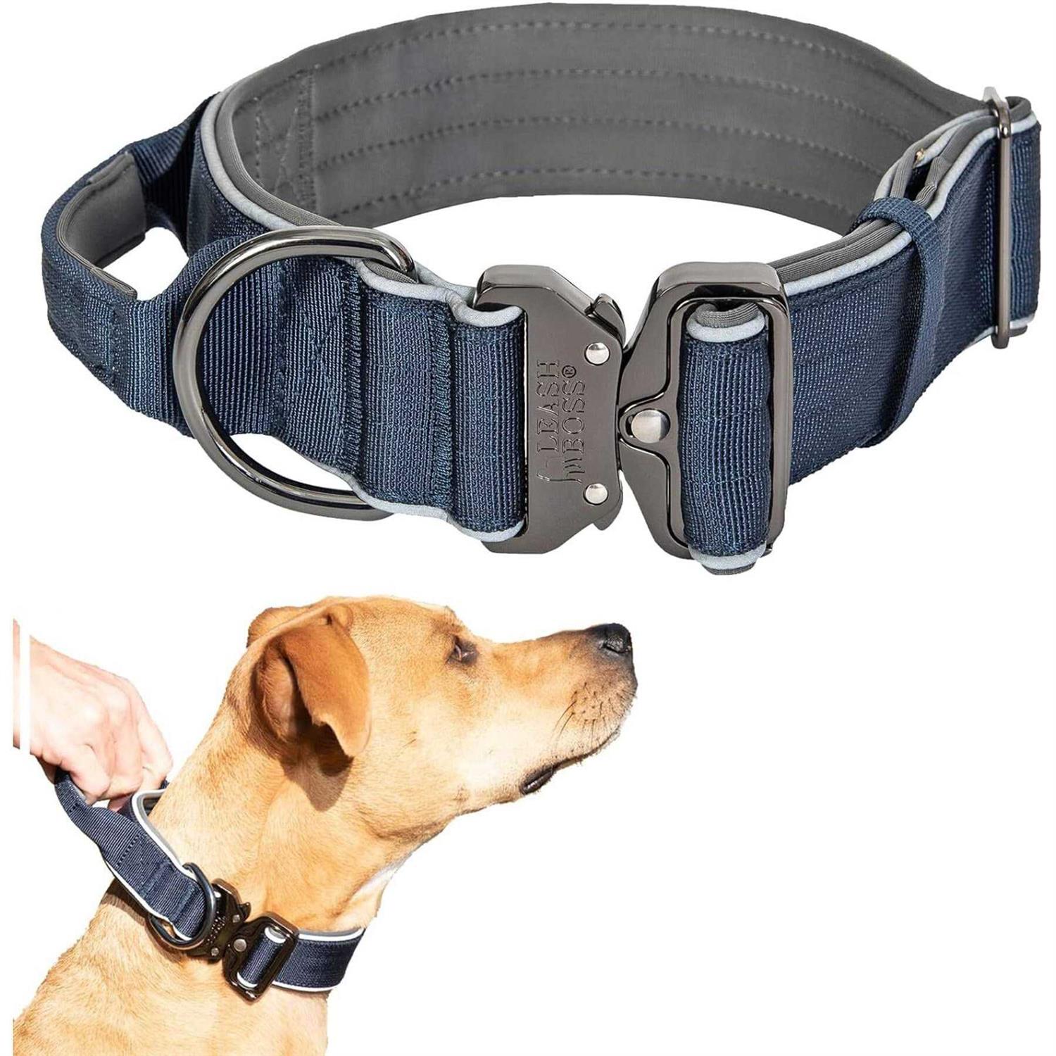 Leashboss Tactical Dog Collar Dog Collar with Handle Heavy-Duty Adjustable Military K9 Collar with Quick Release Buckle and Handle