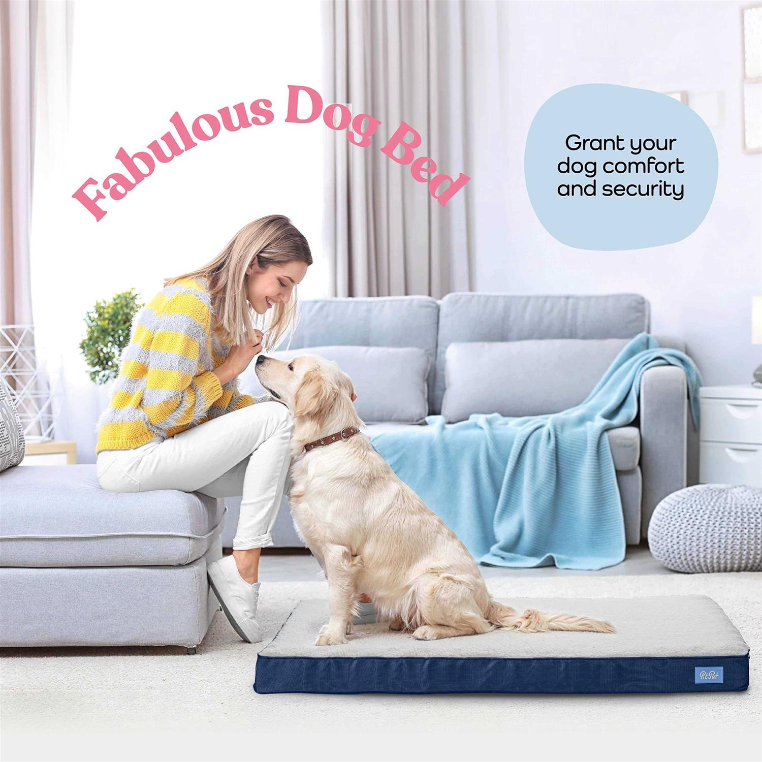 Pitpet Orthopedic Large Dog Bed Ultra Comfortable Dog Bed for Large Dogs Small, Medium, Large and Extra-Large Dogs/Cats with Sherpa top