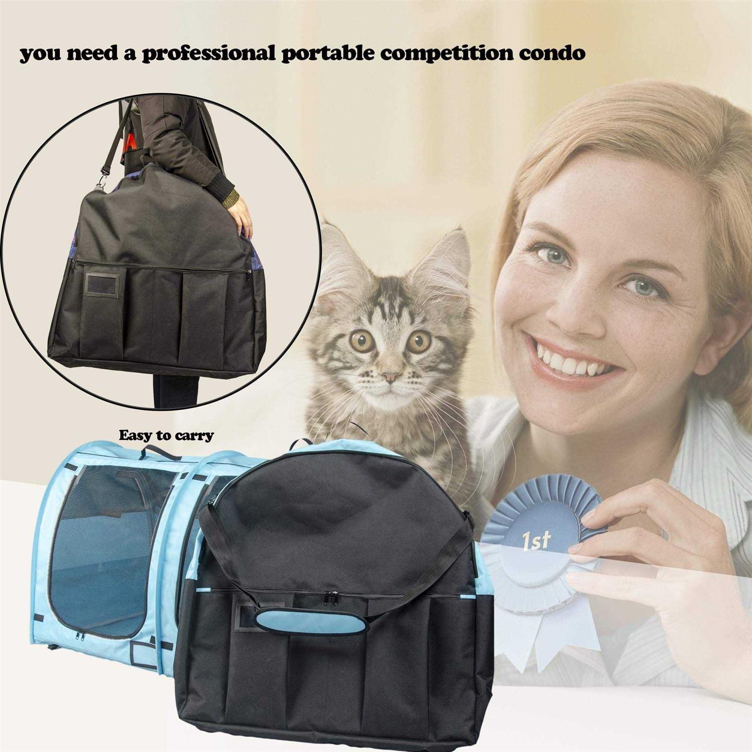 Mispace Portable Twin Compartment Show House Cat Cage/Condo Easy to Fold & Carry Kennel
