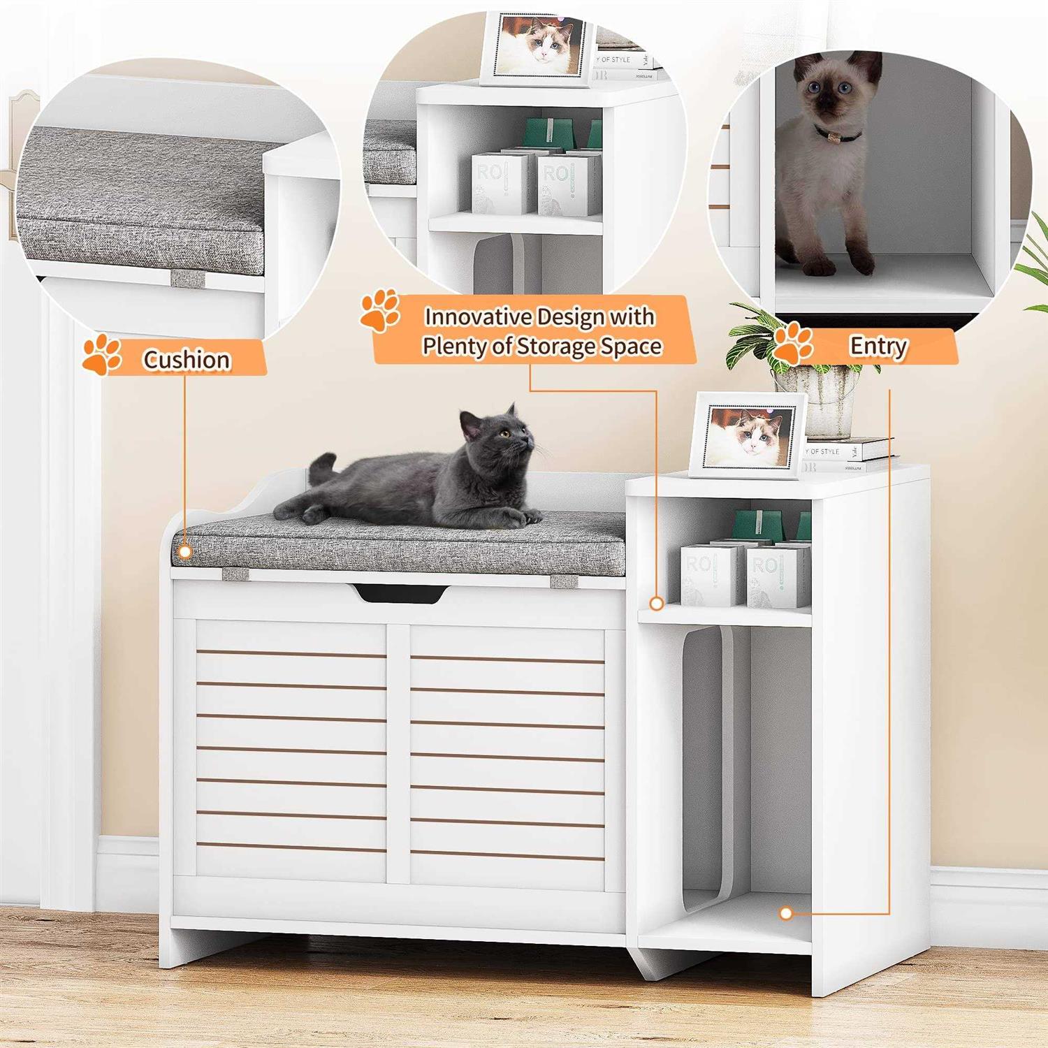 IDEALHOUSE Litter Box Enclosure with Top Opening with Cushion Cat Litter Box Furniture Hidden