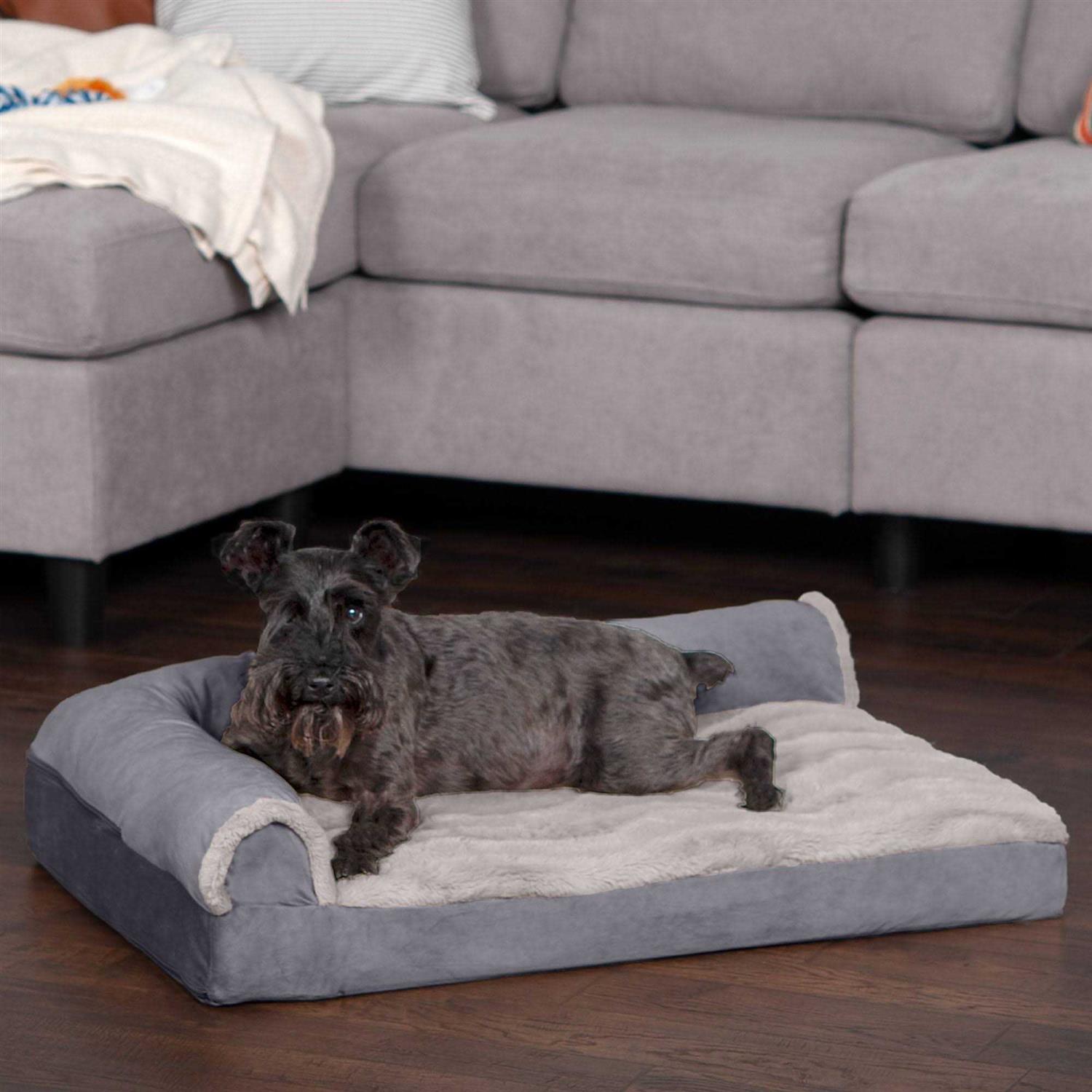 FurHaven Wave Fur & Velvet Deluxe Chaise Lounge Dog Bed