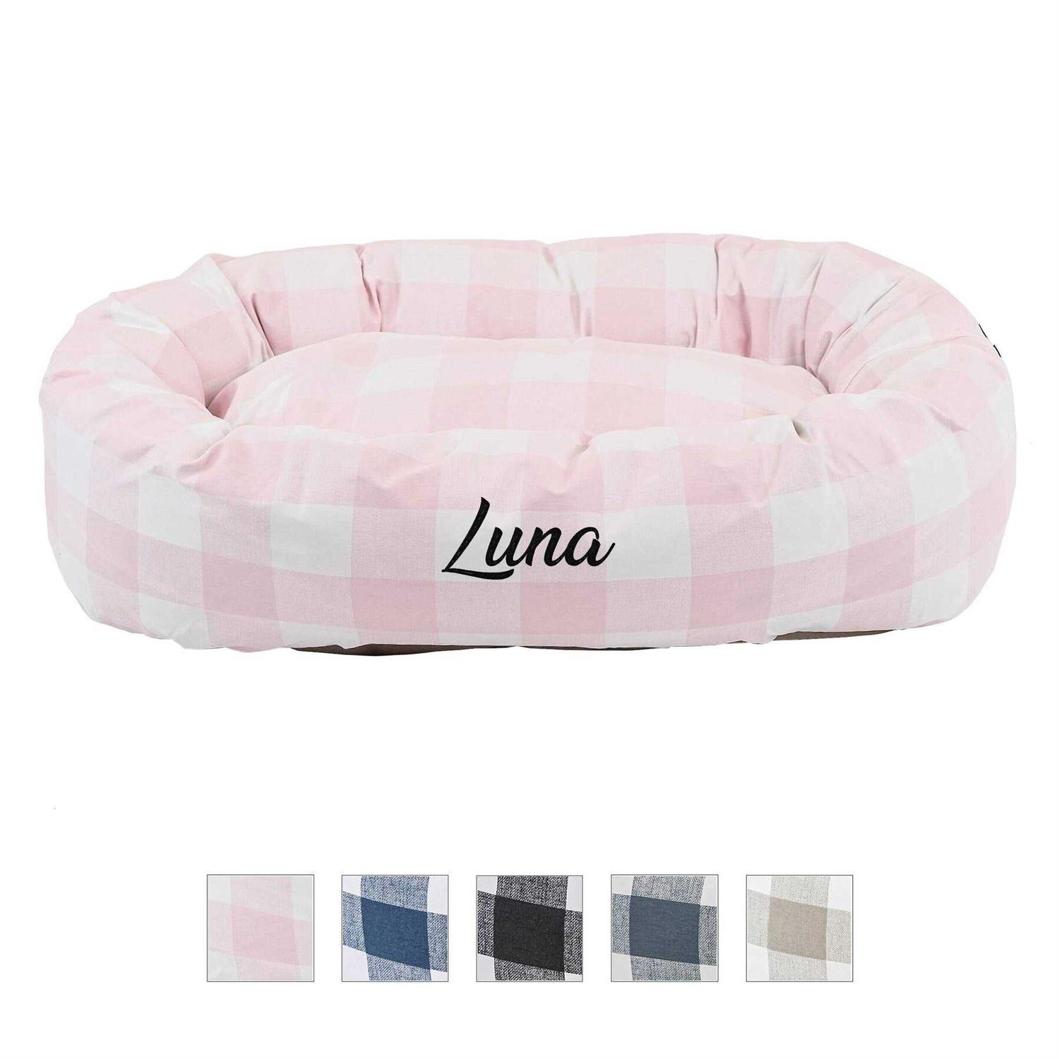 Majestic Pet Personalized Checkered Bagel Cat and Dog Bed