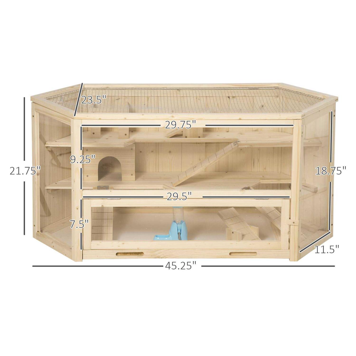 PawHut 3 Tier Wooden Large Hamster Cage Small Animal House with Slide and Activity Center