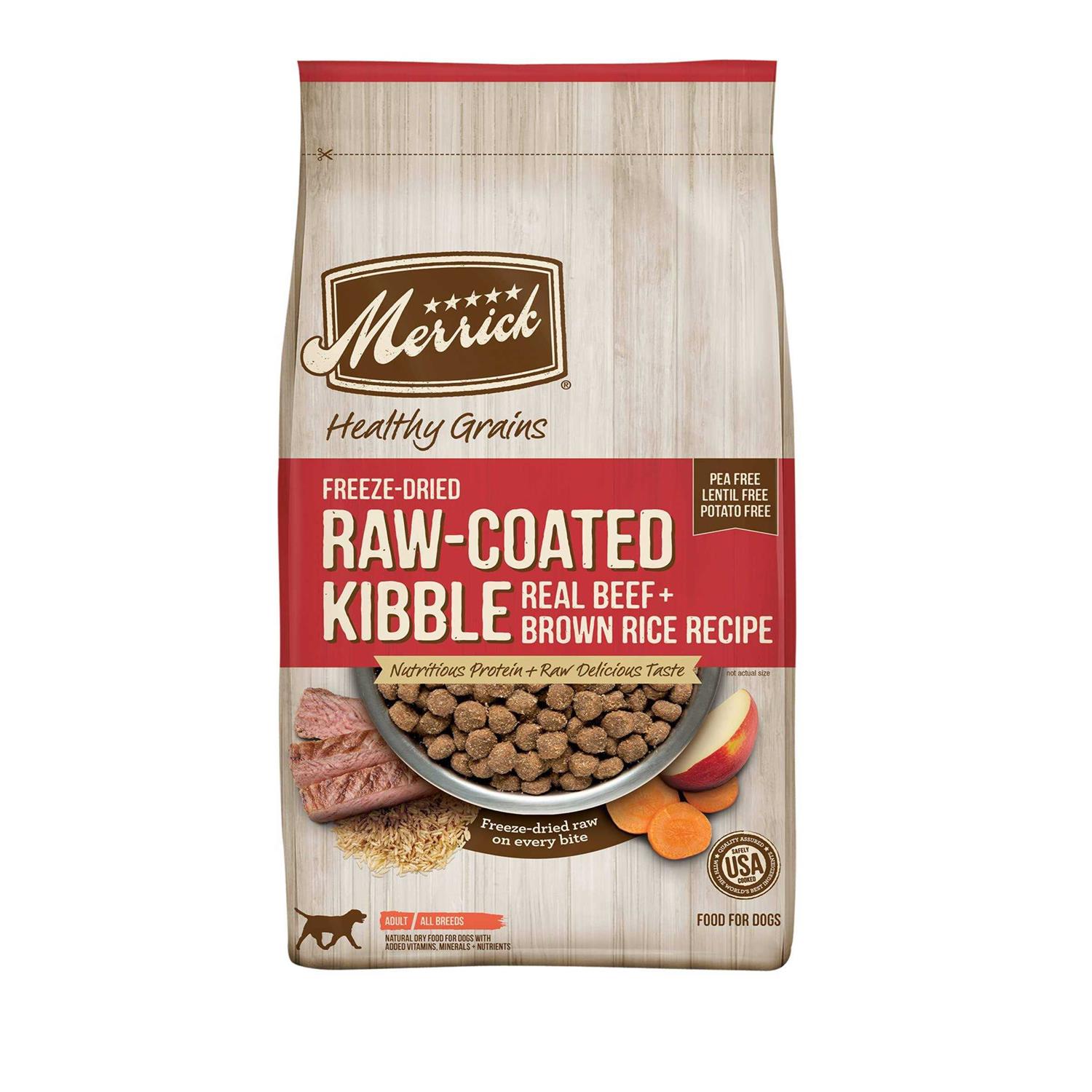Merrick Healthy Grains Freeze Dried Raw Coated Kibble Dry Dog Food Real and Brown Rice Recipe