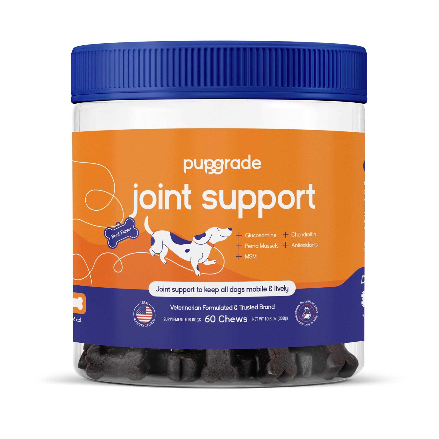 PupGrade Joint Support Supplement for Dogs Natural Glucosamine Chondroitin & MSM Soft Chews for Hip and Joint Pain Relief