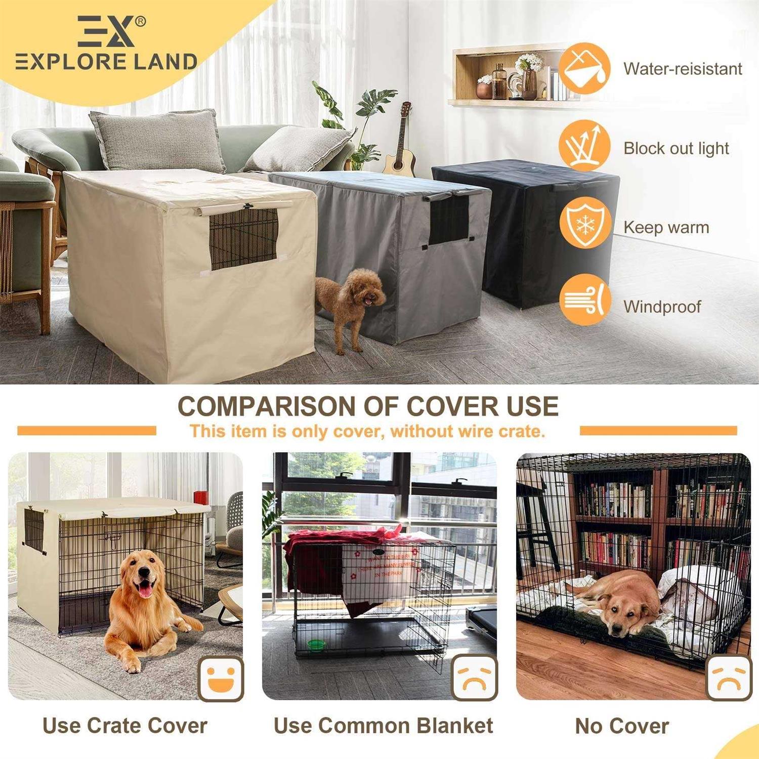 Explore Land Dog Crate Cover Durable Polyester Pet Kennel Cover Universal Fit for Wire Dog Crate