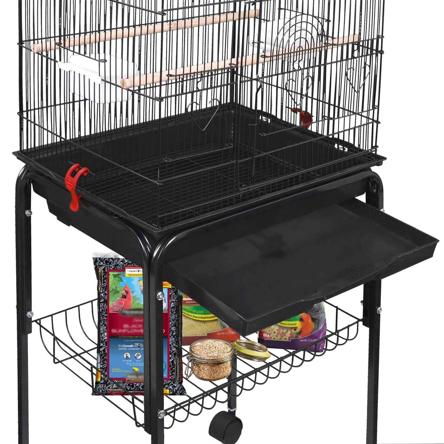 Zeny 59” Bird Cage Large Wrought Iron Cage for Cockatiel Sun Conure Parakeet with Rolling Stand