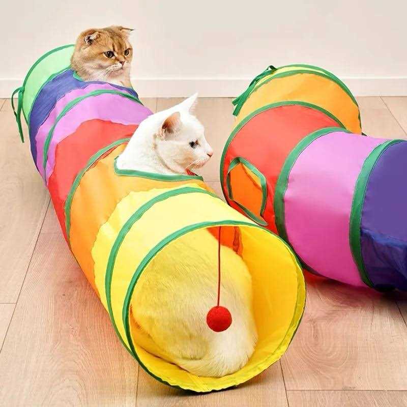Eenk Cat Toy Tunnel and Cubes Bundle Interactive Crinkle Collapsible Tube and Foldable Cubes Playground for Pet, Cats and Puppy