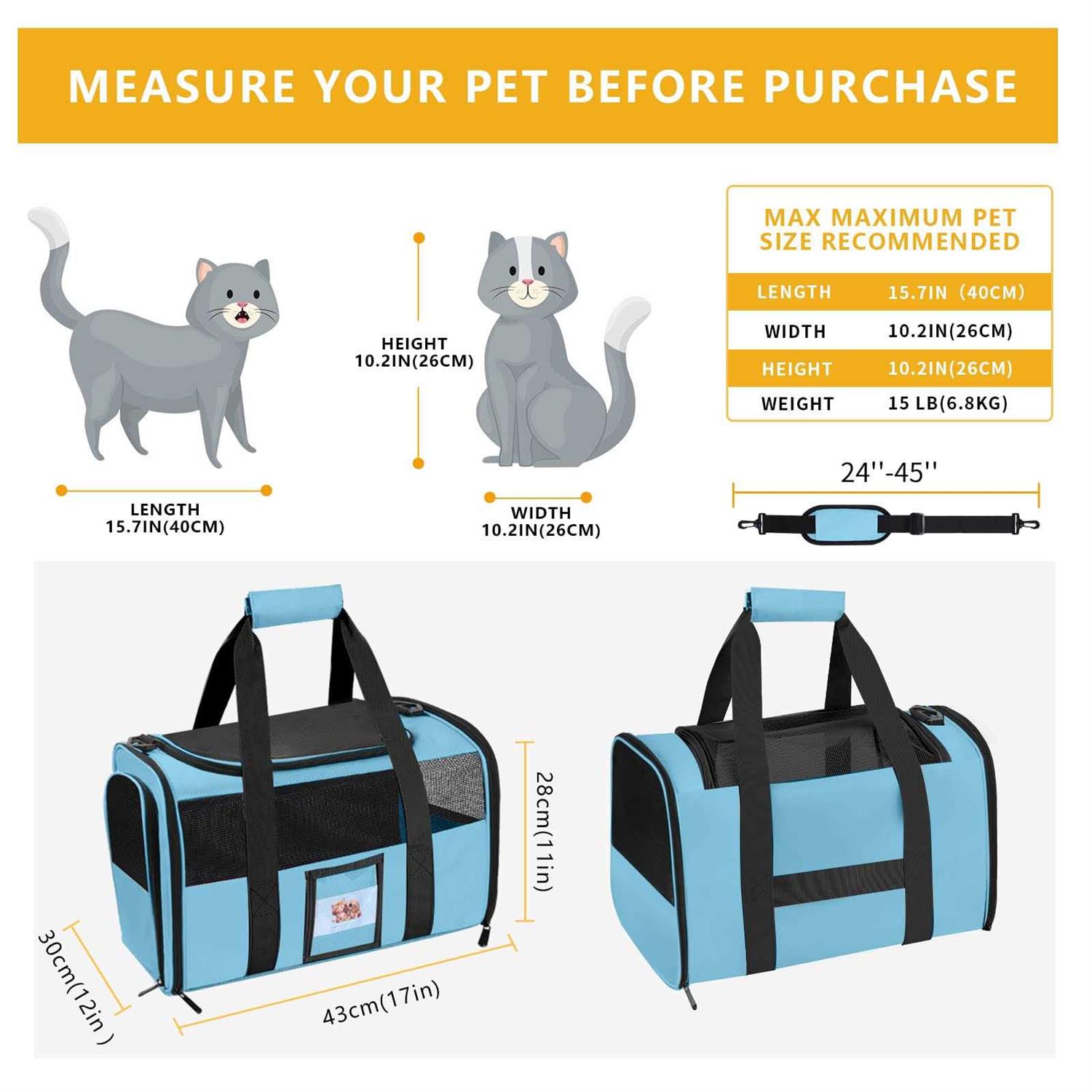 Seclato Cat Carrier Dog Pet Carrier Airline Approved for Cat