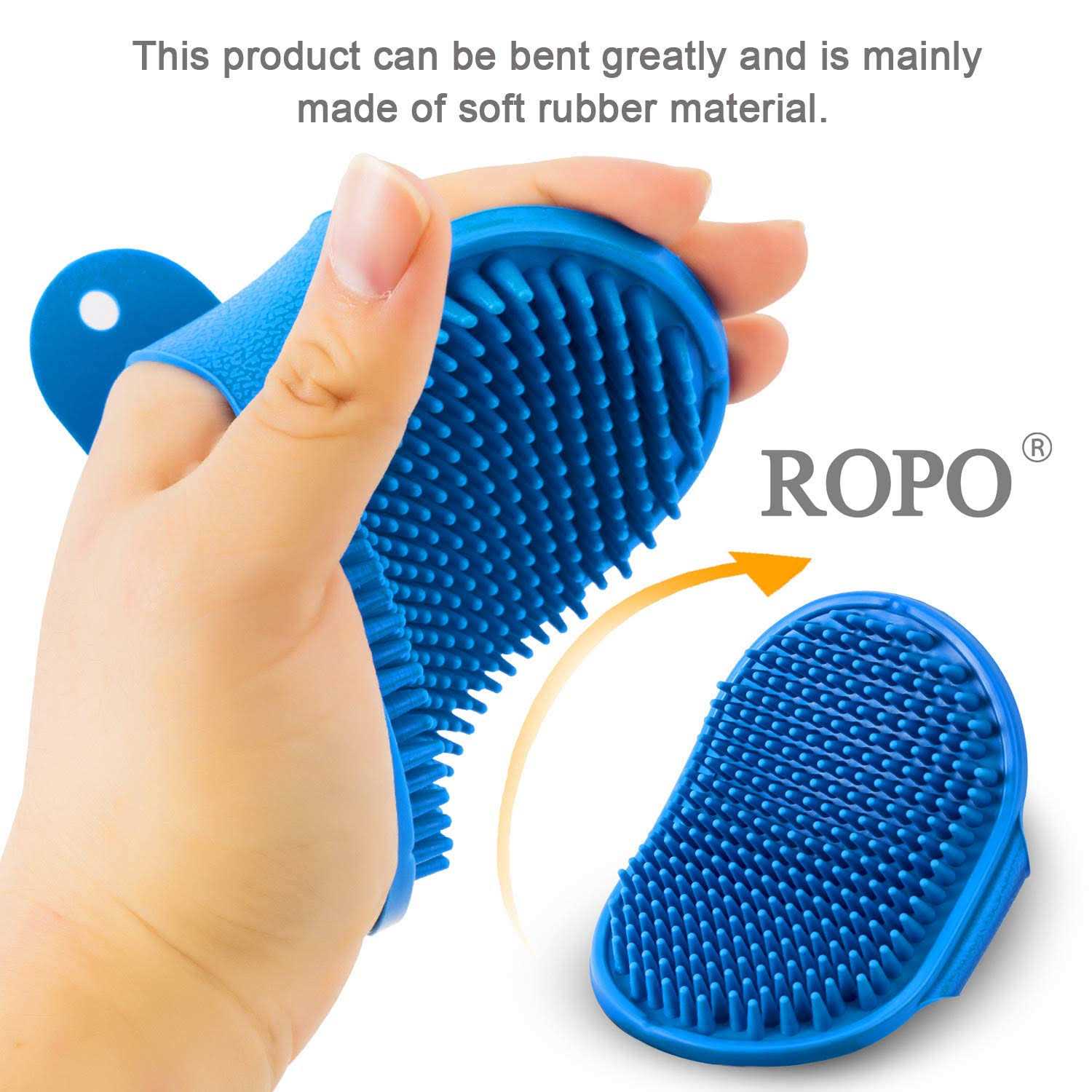 ROPO Dog Grooming Brush, Pet Shampoo Bath Brush Soothing Massage Rubber Comb with Adjustable Ring Handle for Long Short Haired Dogs and Cats 2pcs