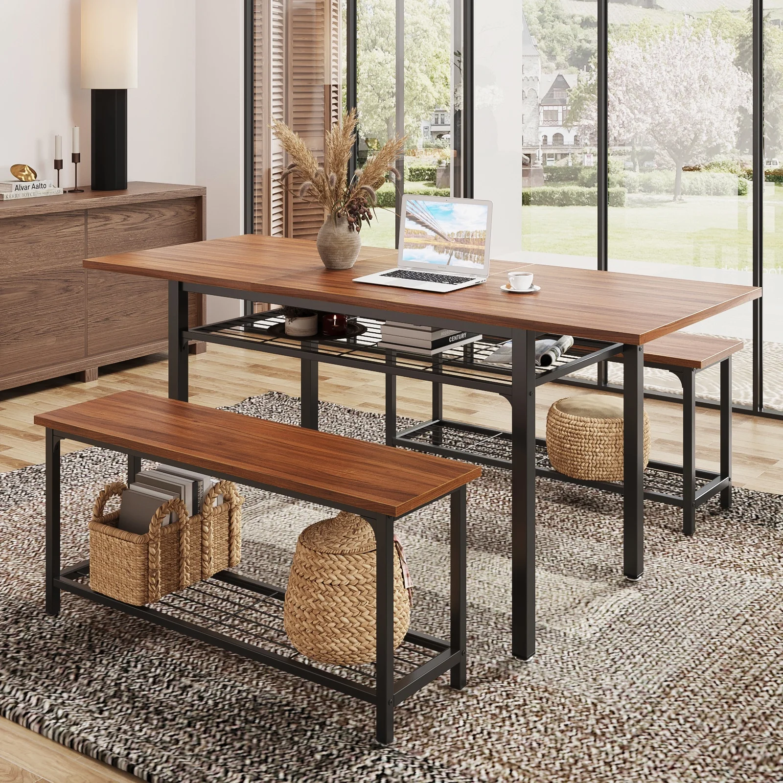 FiveWillowise 3-Piece Dining Table Set for 4-8, Kitchen Table Set with Metal Frame & Wooden Board .63