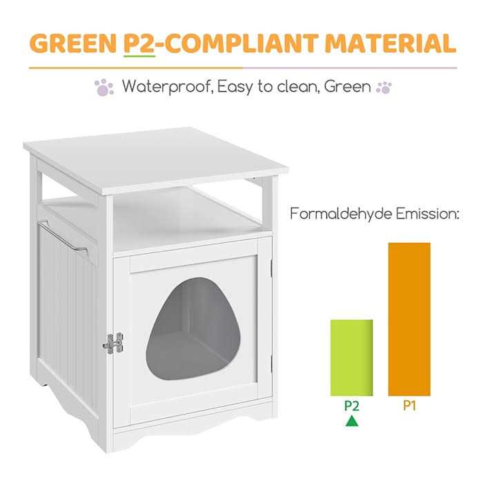 Topeakmart White Wooden Cat Litter Box with Open Shelf