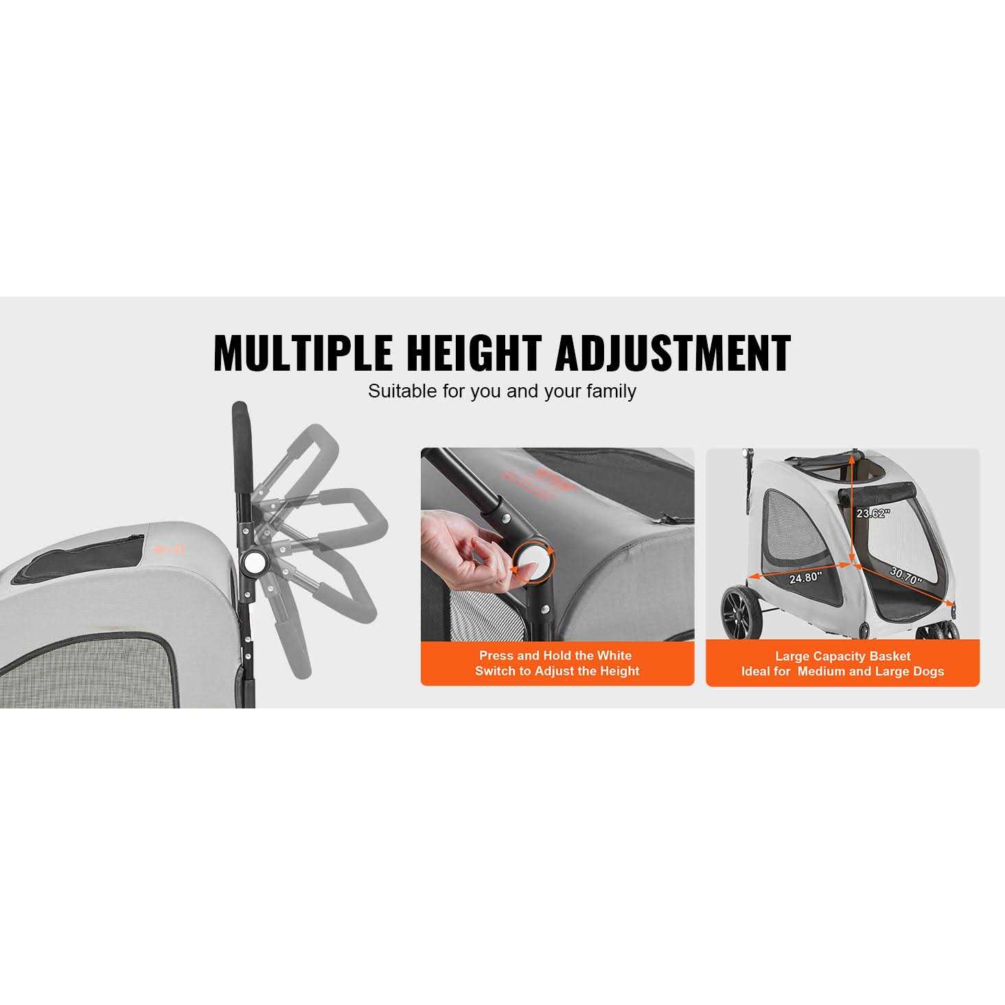 VEVOR Pet Stroller 4 Wheels Dog Stroller Rotate with Brakes