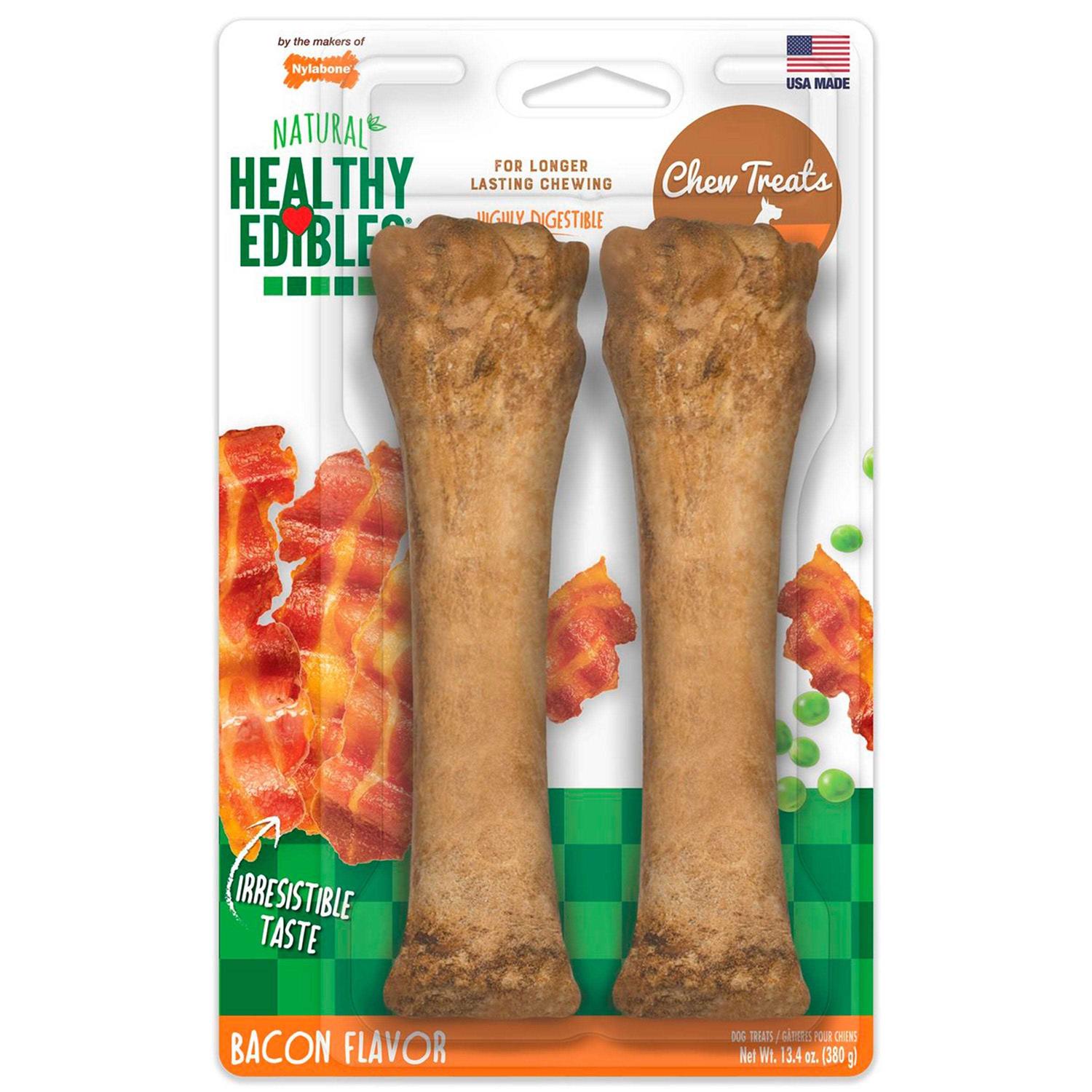 Nylabone Healthy Edibles All-Natural Long Lasting Bacon Dog Chew Treats, Souper, 8-inch, 2 count