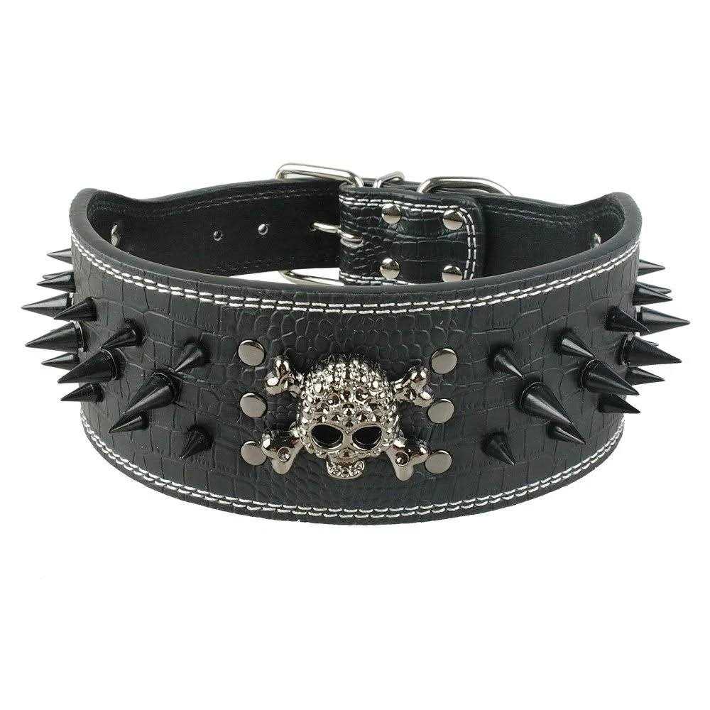 Berry Pet 3 Inch Width Sharp Spiked Studded Leather Dog Collar for Training,Sports,Walking,Travel,Dog Show,Heavy Duty,Medium Dogs,Pitbull