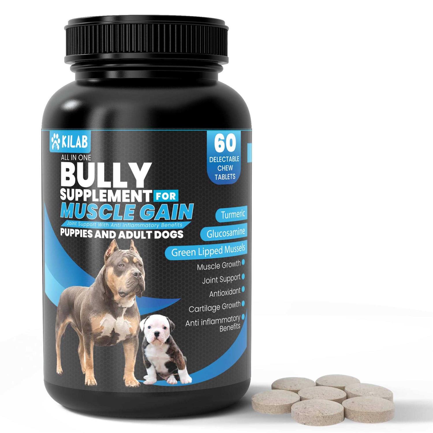 Kilab Dog Weight Gainer Muscle Builder Dog Supplement – Muscle Growth Supplement for Dogs, Puppies and Adults – Bully Growth Formula
