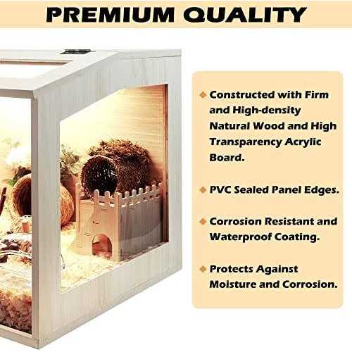 Prolee Hamster Cage Wooden Mice and Rat Habitat Openable Top with Acrylic Sheets Solid Built