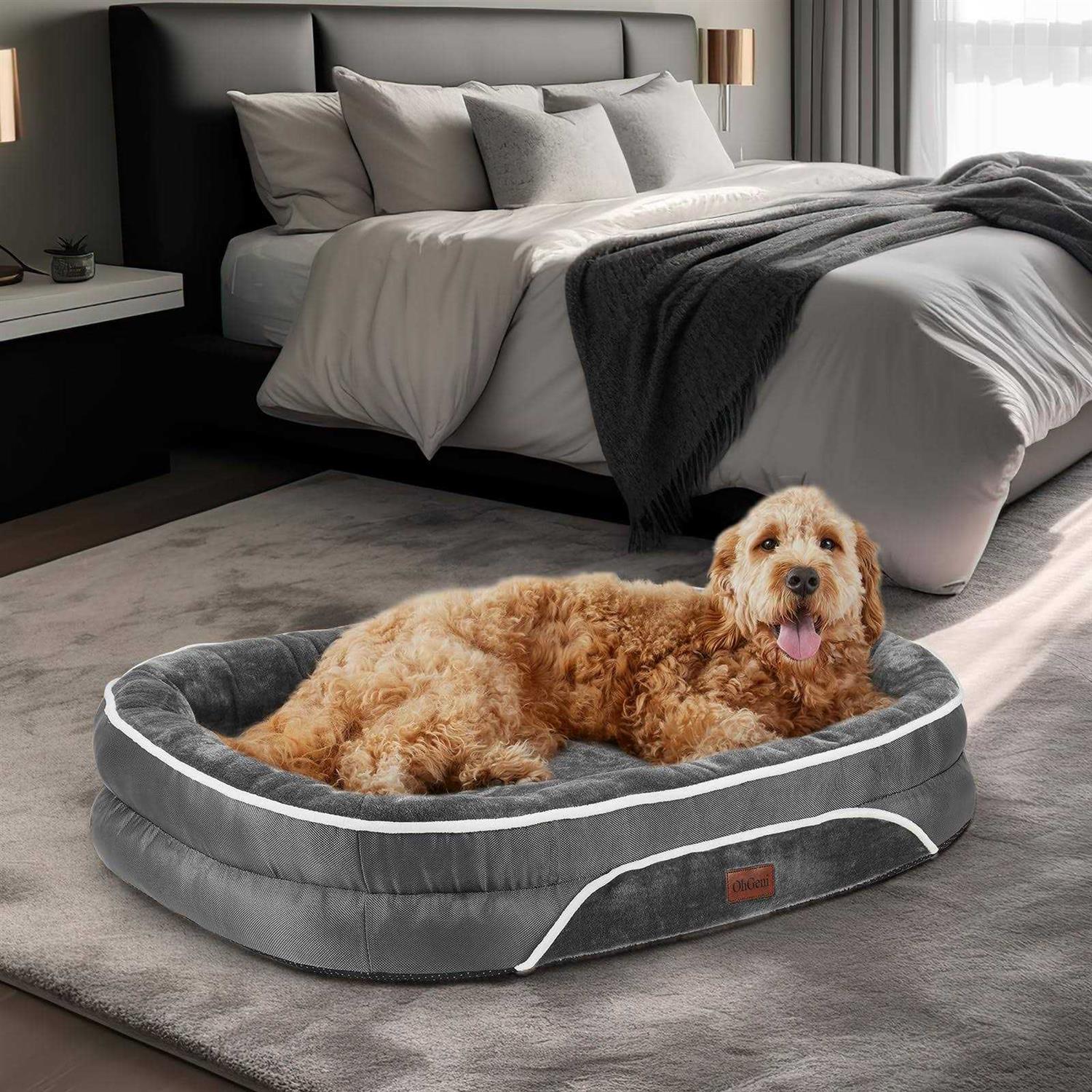 Ohgeni Orthopedic Dog Bed for Large Dogs, Oversized Couch Design with Egg Foam Support, Removable, Machine Washable Plush Cover and Non-slip Bottom