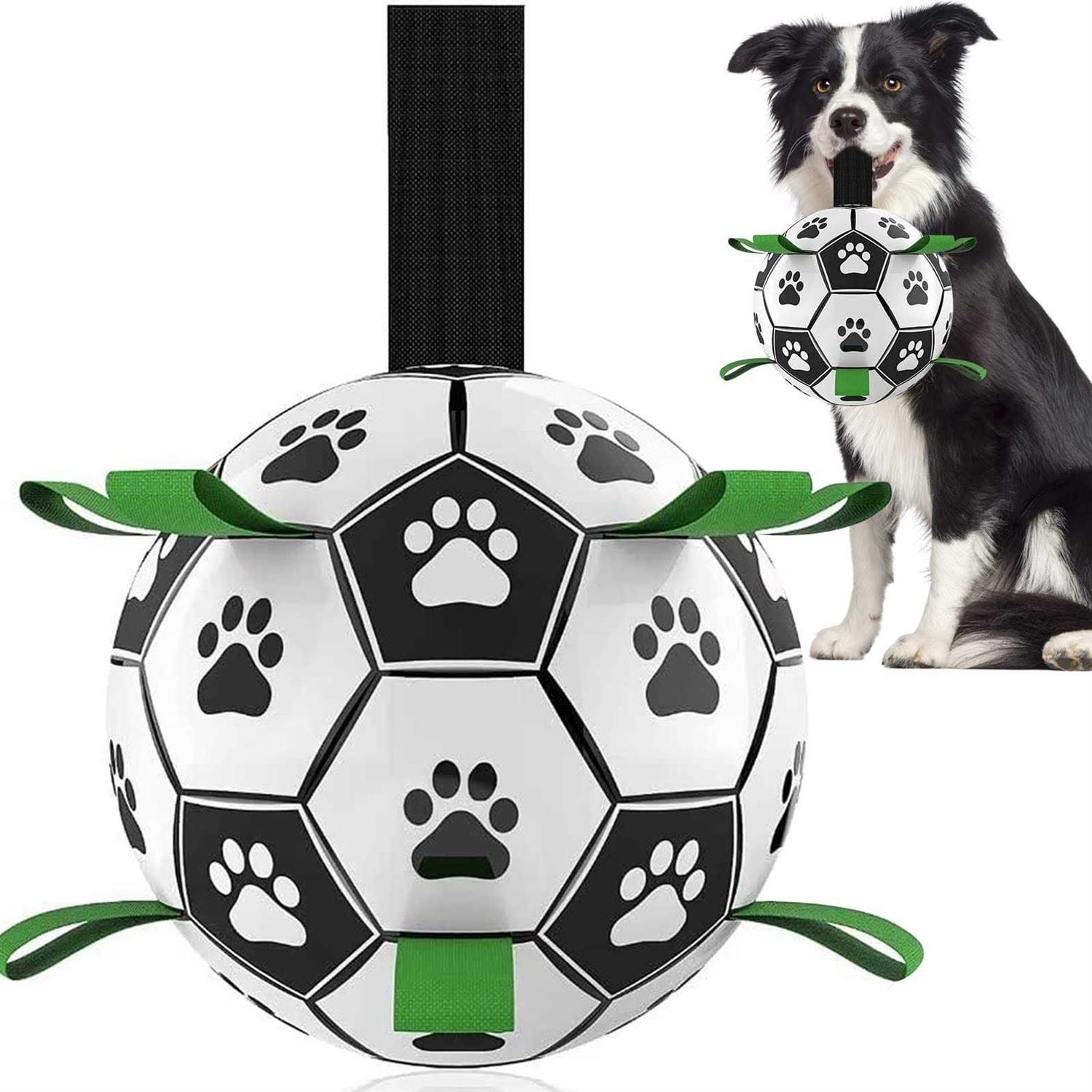 QDAN Dog Toys Soccer Ball with Straps Interactive Dog Toys for Tug of War