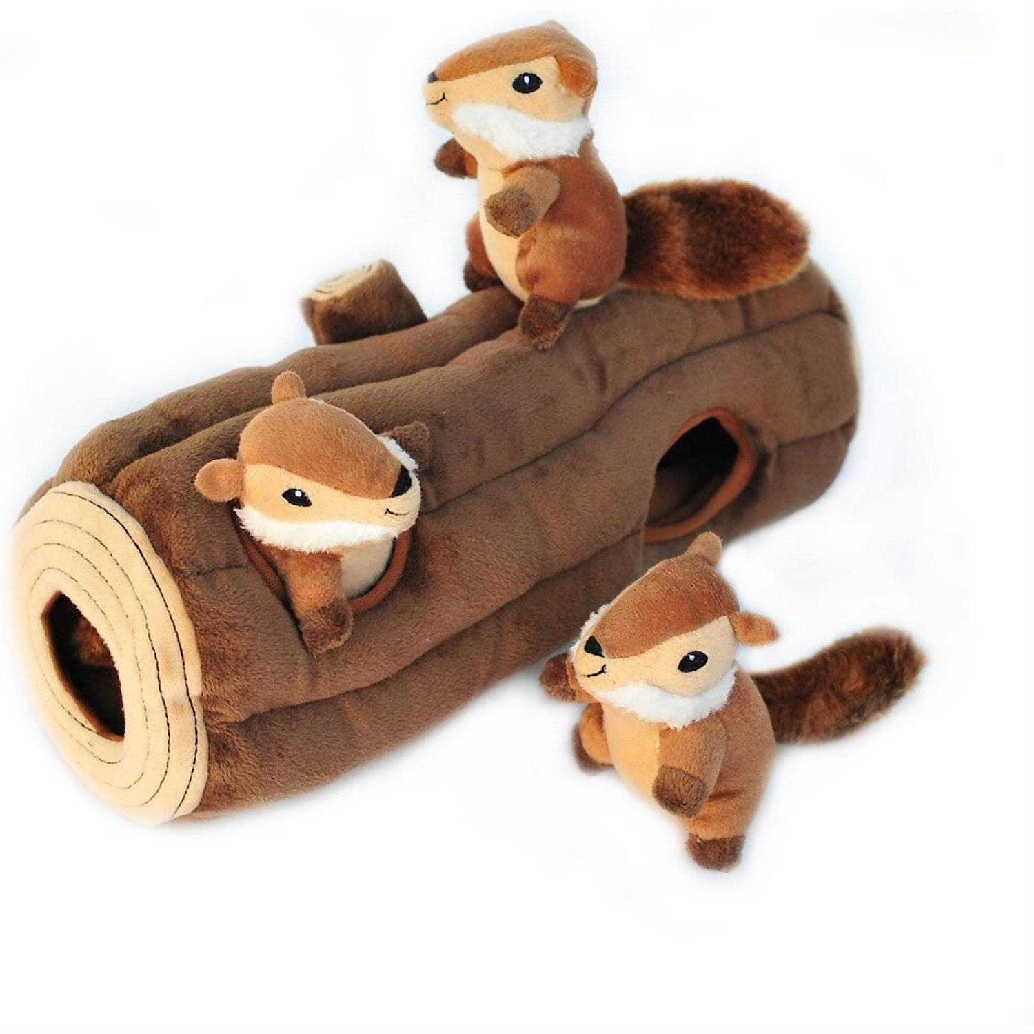 ZippyPaws Zippy Burrow Chipmunks Log Dog Toy