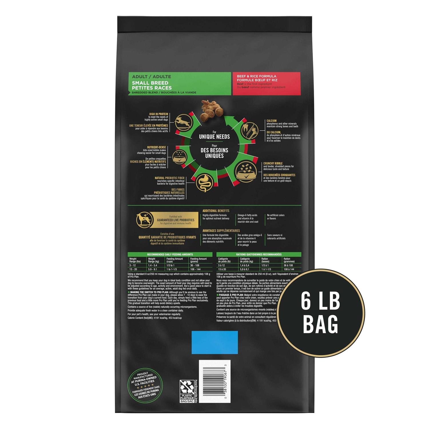 Purina Pro Plan High Protein Shredded Blend Beef & Rice Formula Small Breed Dry Dog Food