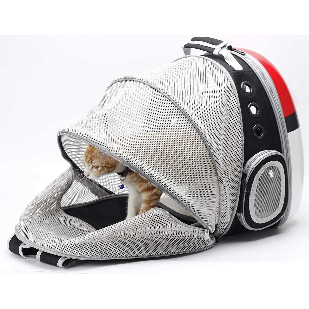 halinfer Front Expandable Cat Backpack Carrier, Fit up to 20 lbs, Space Capsule Bubble Window Pet Carrier Backpack for Large Fat Cat and Small Puppy