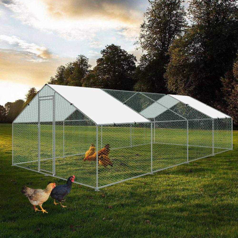 Carmyra Large Chicken Coop Walk-in Metal Poultry Cage House Rabbits Habitat Cage Spire Shaped Coop with Waterproof and Anti-Ultraviolet Cover